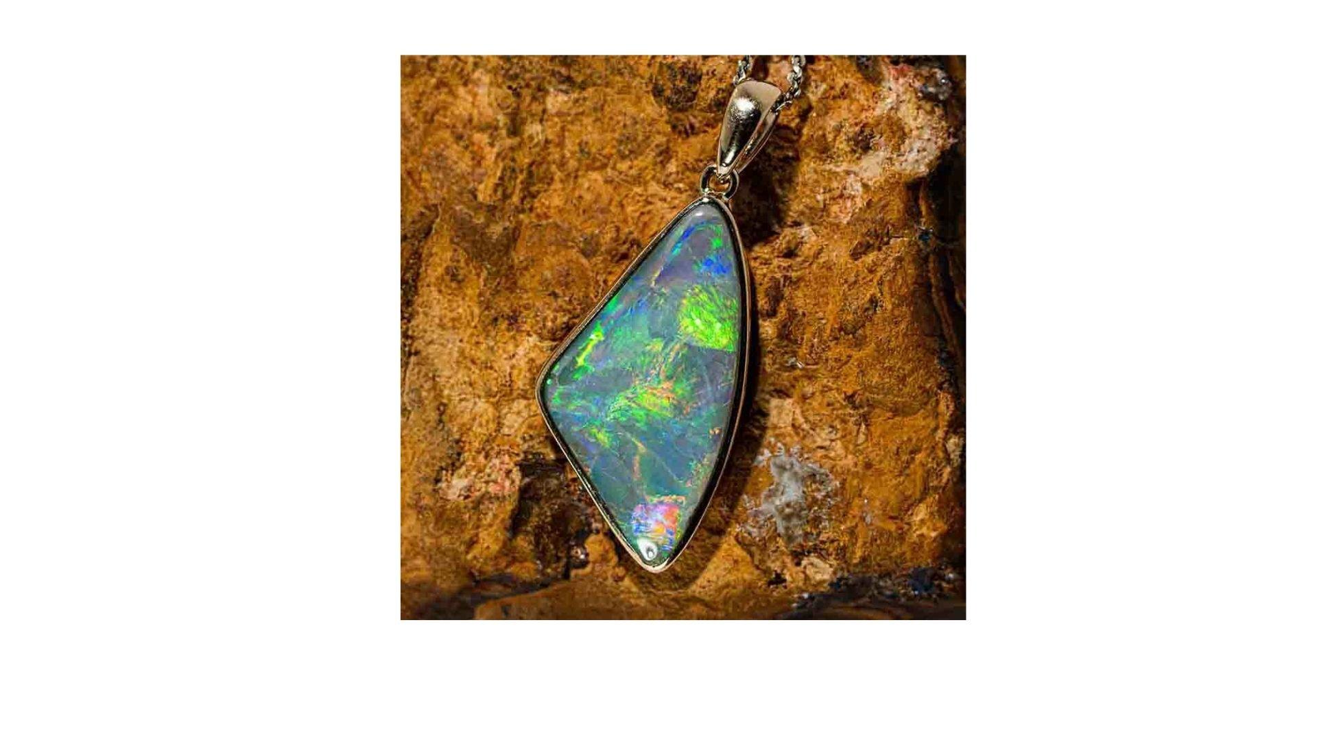 Modern Australian White Opal Necklace 14k White Gold For Sale