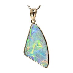 Australian White Opal Necklace 14k White Gold