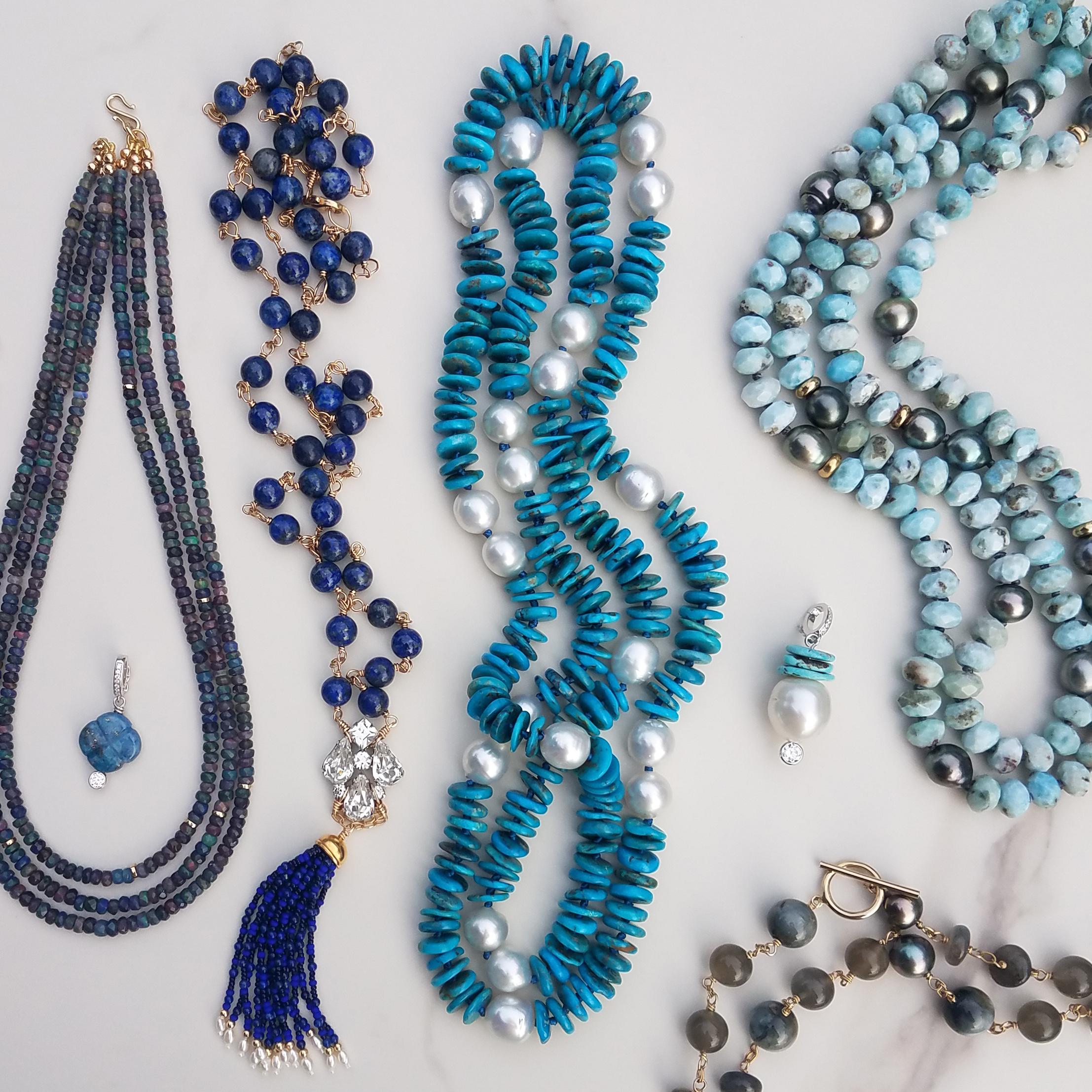 Australian White Pearl and Blue Turquoise Necklace In New Condition For Sale In Kailua Kona, HI
