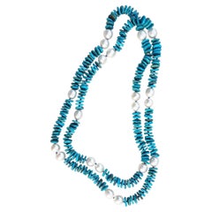 Collier australien de perles blanches et turquoises bleues