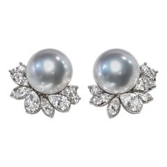Australian White South Sea Pearl Stud Earrings, 11-12mm, 18K Gold Lab-Grown D