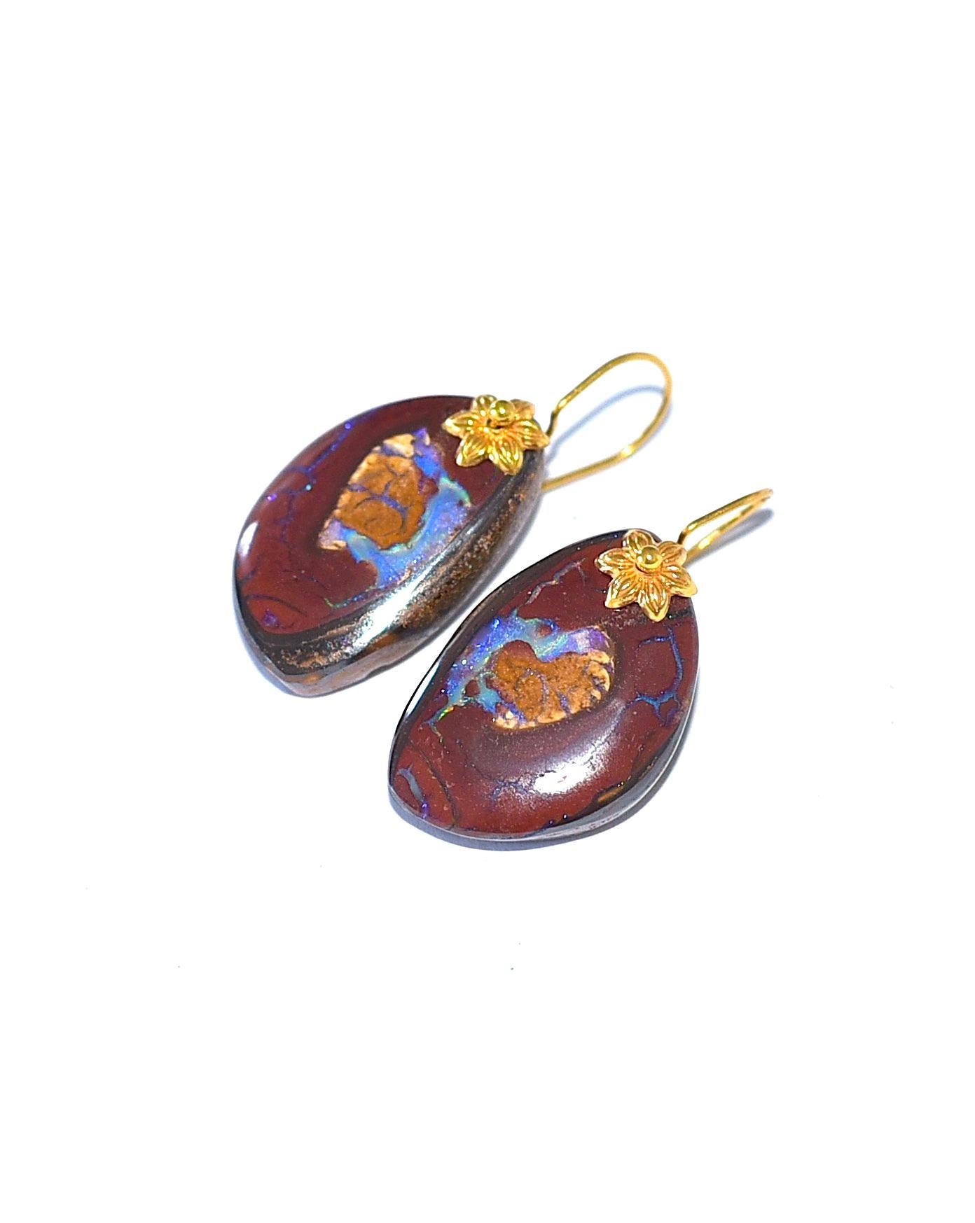  Australian Yowah Boulder Opal in 18K Solid Yellow Gold In New Condition In Astoria, NY