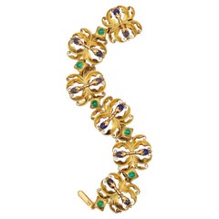Austria 1890 Art Nouveau Organic Links Bracelet 18kt Yellow Gold with Gemstones