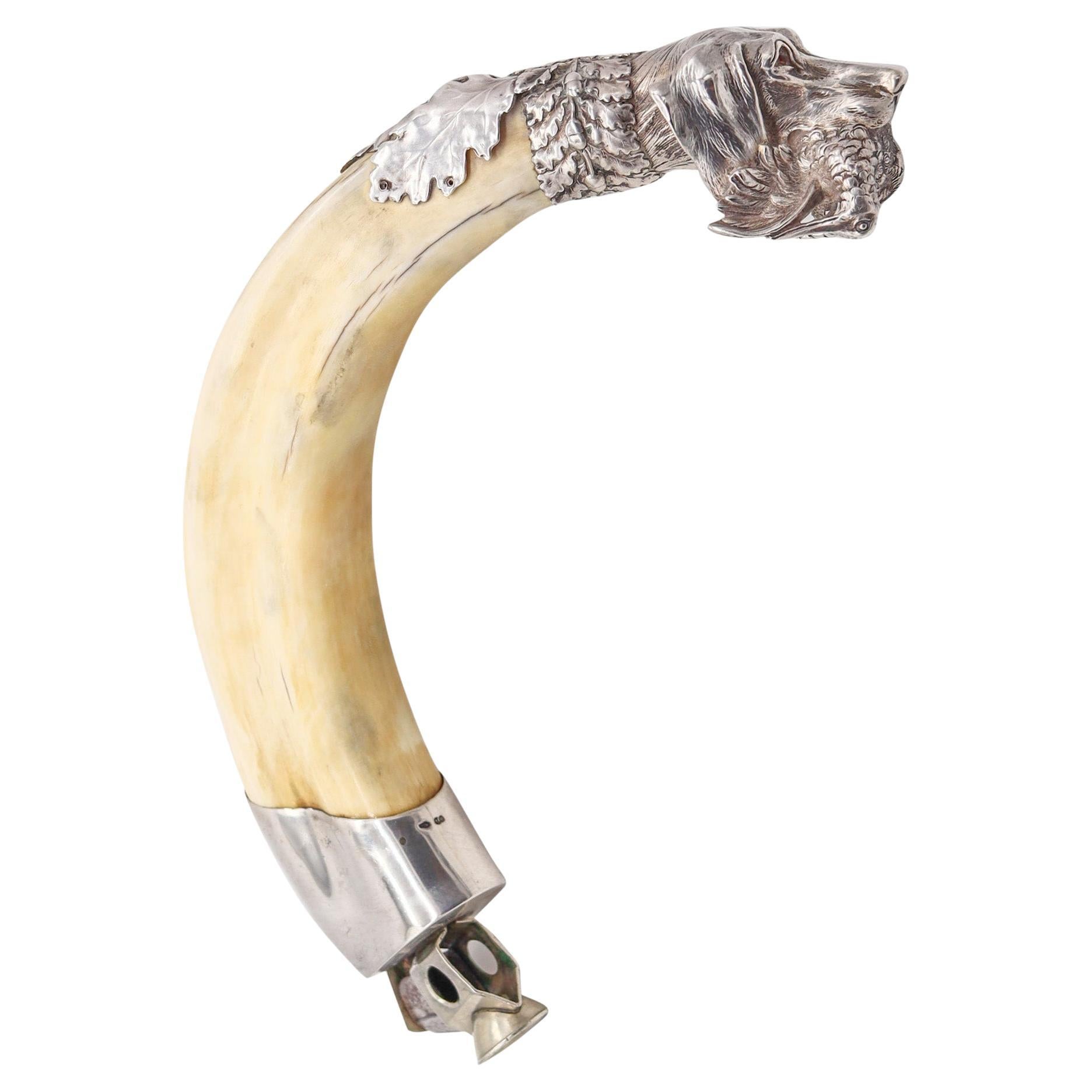 AUSTRIA 1900 Antique Cigar Cutter Sculpted Hunting Dog In .900 Sterling Silver