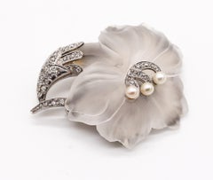 Austria 1905 Edwardian Art Nouveau Brooch Platinum with Rock Quartz and Diamonds