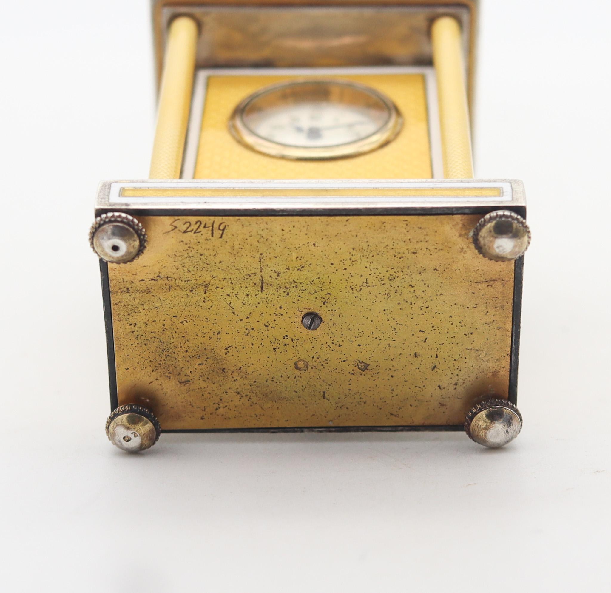 Austria 1910 Edwardian Guilloché Enamel Miniature Boudoir Clock In .950 Sterling For Sale 2
