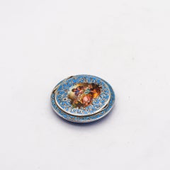 Austria 1922 Art Deco Polychrome And Blue Enamel Round Box .925 Sterling Silver