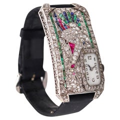 Austria 1925 Art Deco Curvex Wristwatch in Platinum With 7.75 Ctw in Gemstones