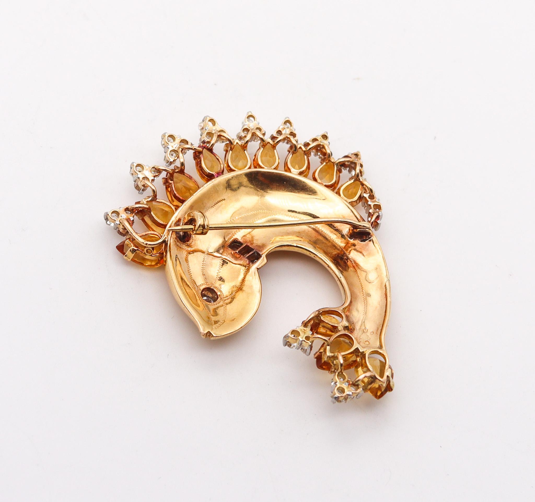 Women's Austria 1930 Art Deco Fish Brooch In 18Kt Gold With 33.28 Ctw Diamonds & Citrine For Sale