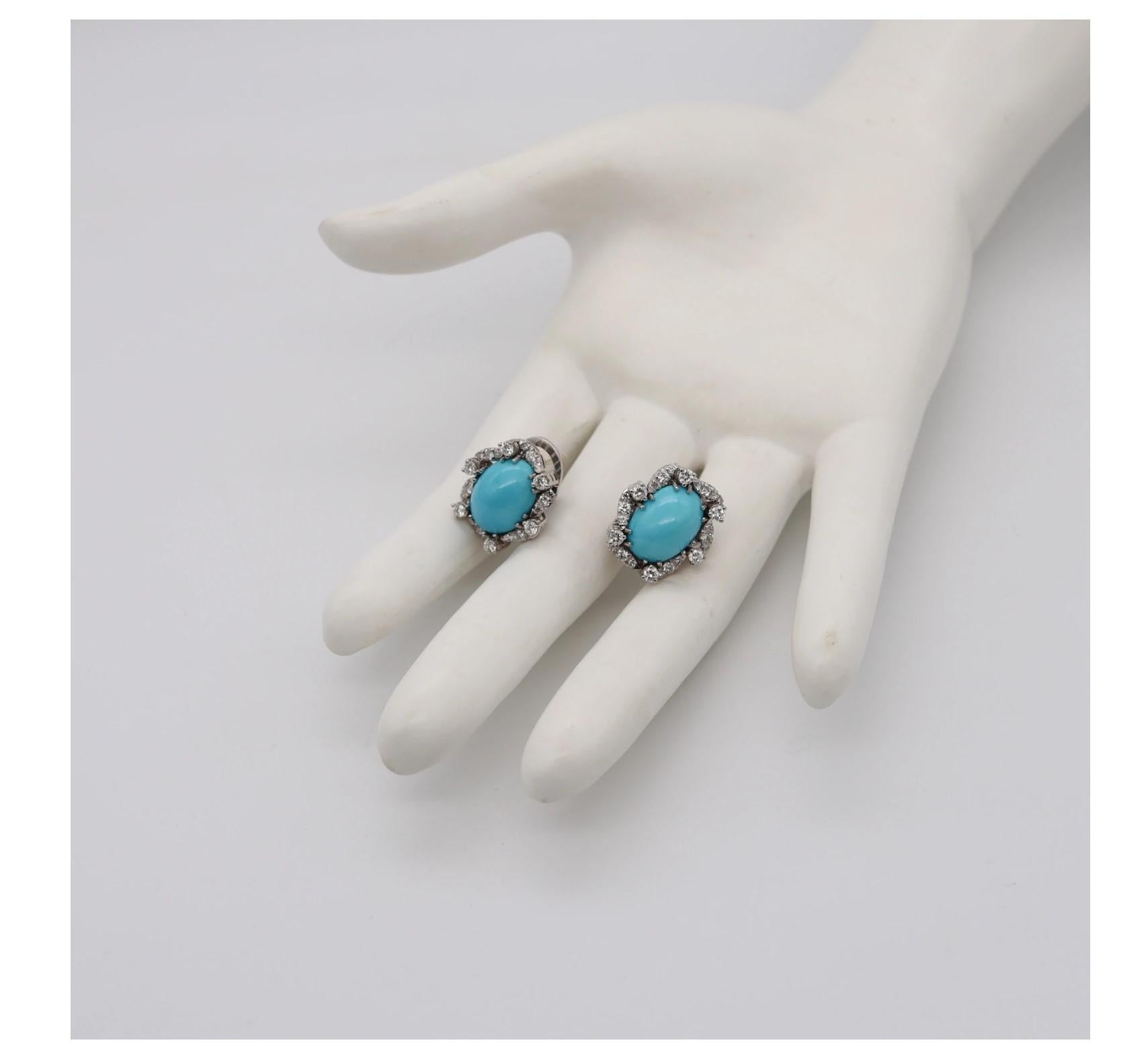 Women's Austria 1950 Late Deco Earrings Platinum with 19.12 Cts in Diamonds & Turquoises