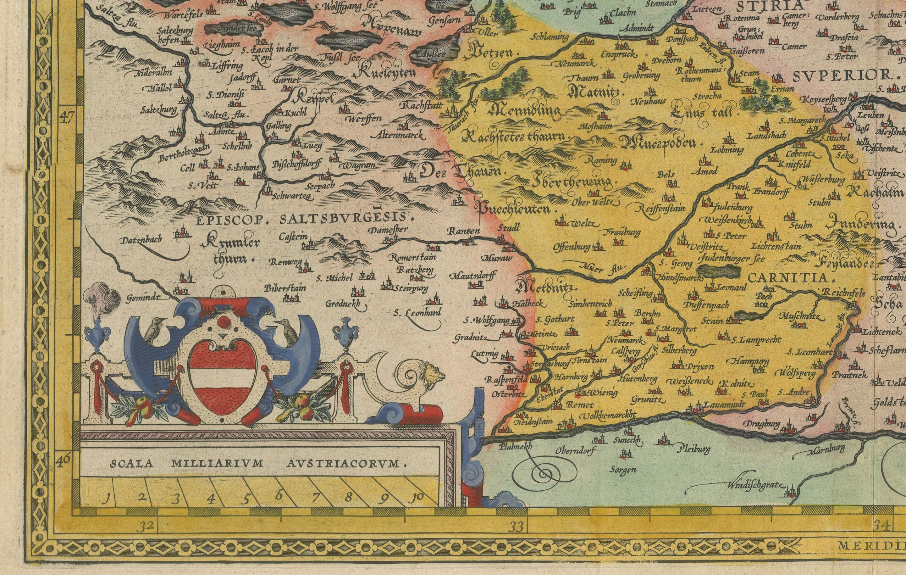 Österreich von Wolfgang Lazius - Eine prächtige Karte von Ortelius aus dem 16. (18. Jahrhundert und früher) im Angebot