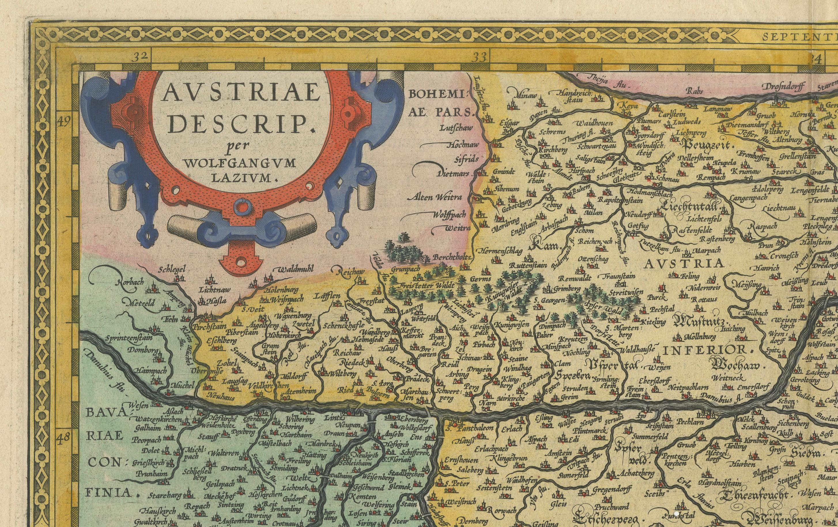 Österreich von Wolfgang Lazius - Eine prächtige Karte von Ortelius aus dem 16. (Papier) im Angebot