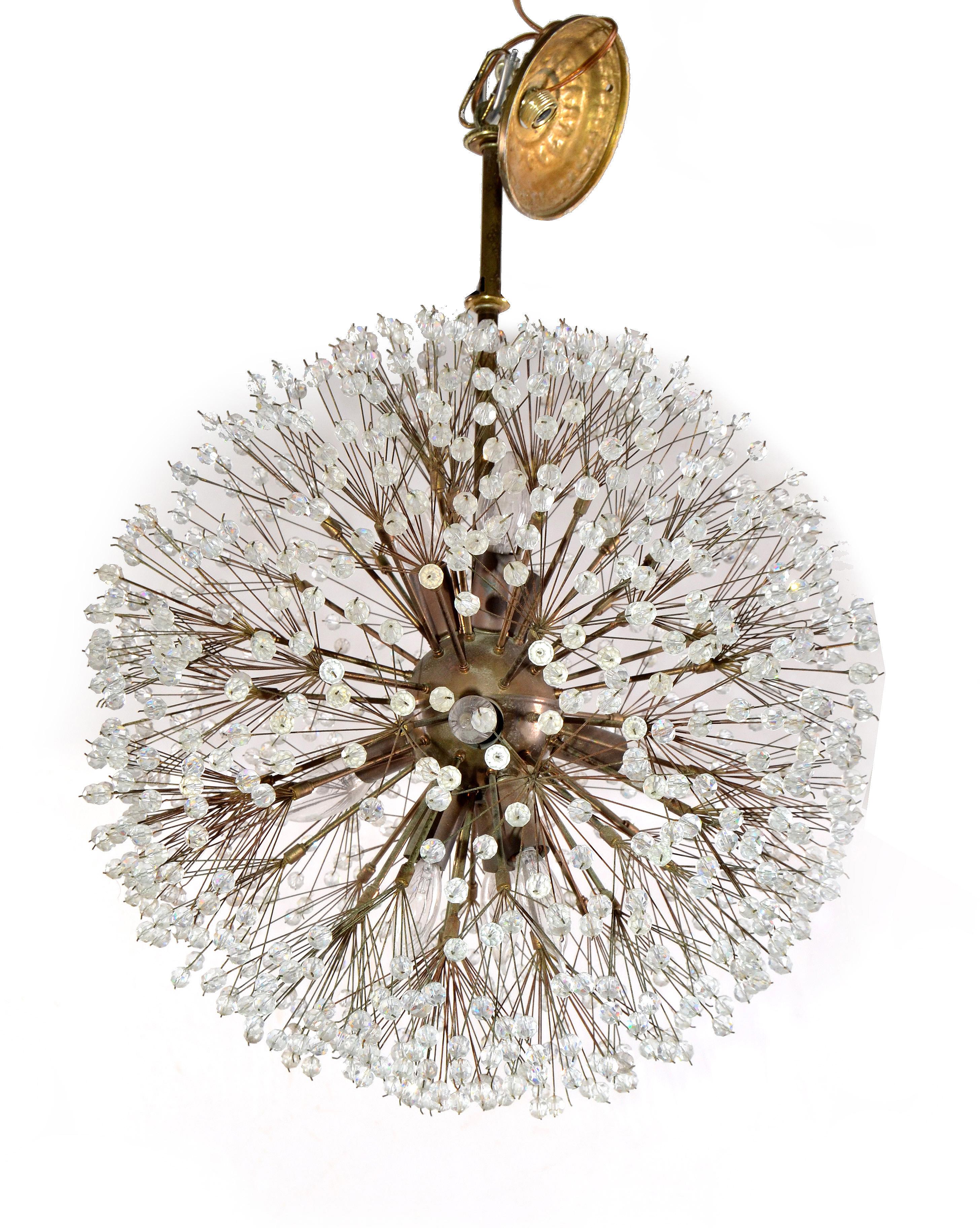 Mid-Century Modern Austria Emil Stejnar Brass & Crystal Sputnik Chandelier Snowflake Rupert Nikoll