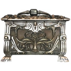 Antique Austria/France Art Nouveau Silvered Heavy Bronze Jewelry Box Casket, circa 1900