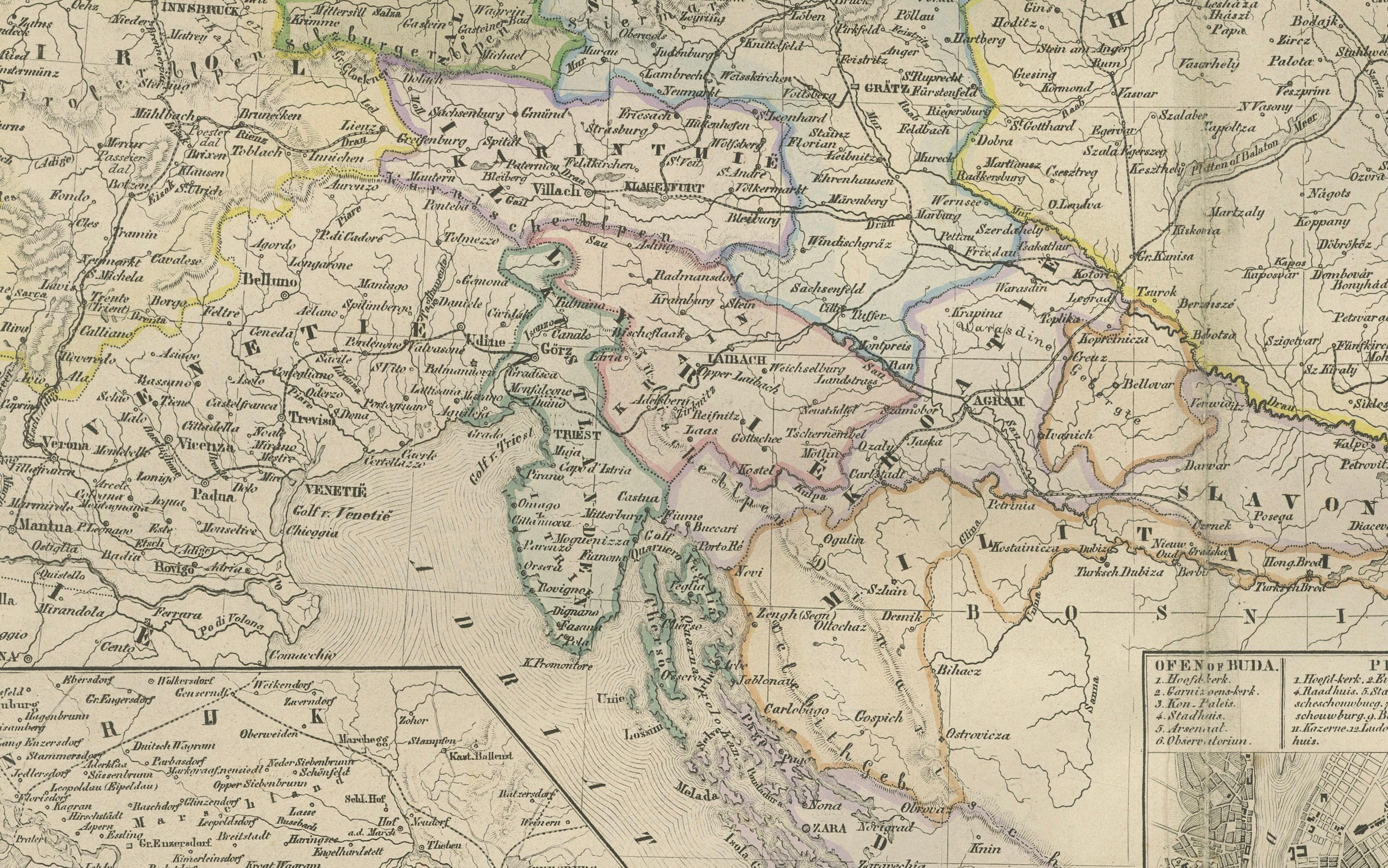 Carte de l'Autriche-Hongrie avec encart sur Vienne - Nieuwe Hand-Atlas, Leiden 1876

Cette carte richement détaillée du XIXe siècle intitulée 