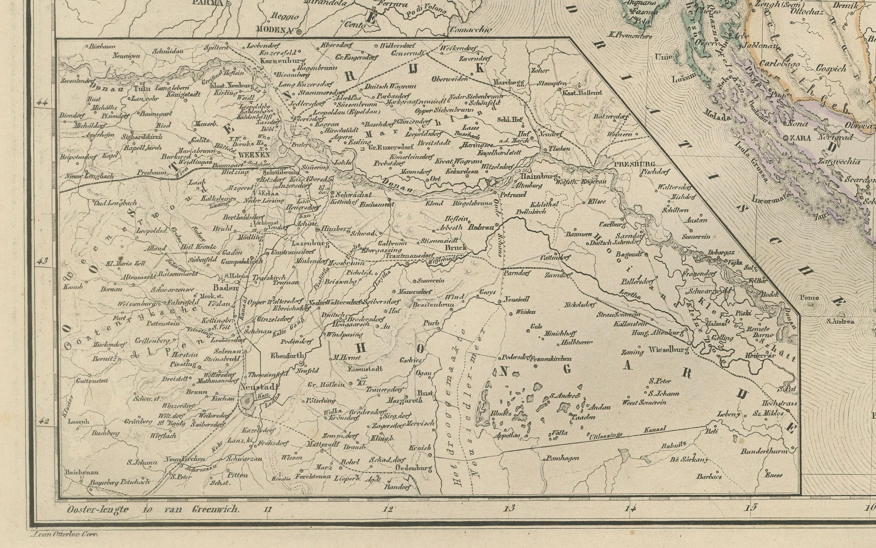 Néerlandais Carte de l'Autriche-Hongrie avec encart sur Vienne - Nieuwe Hand-Atlas, Leiden 1876 en vente
