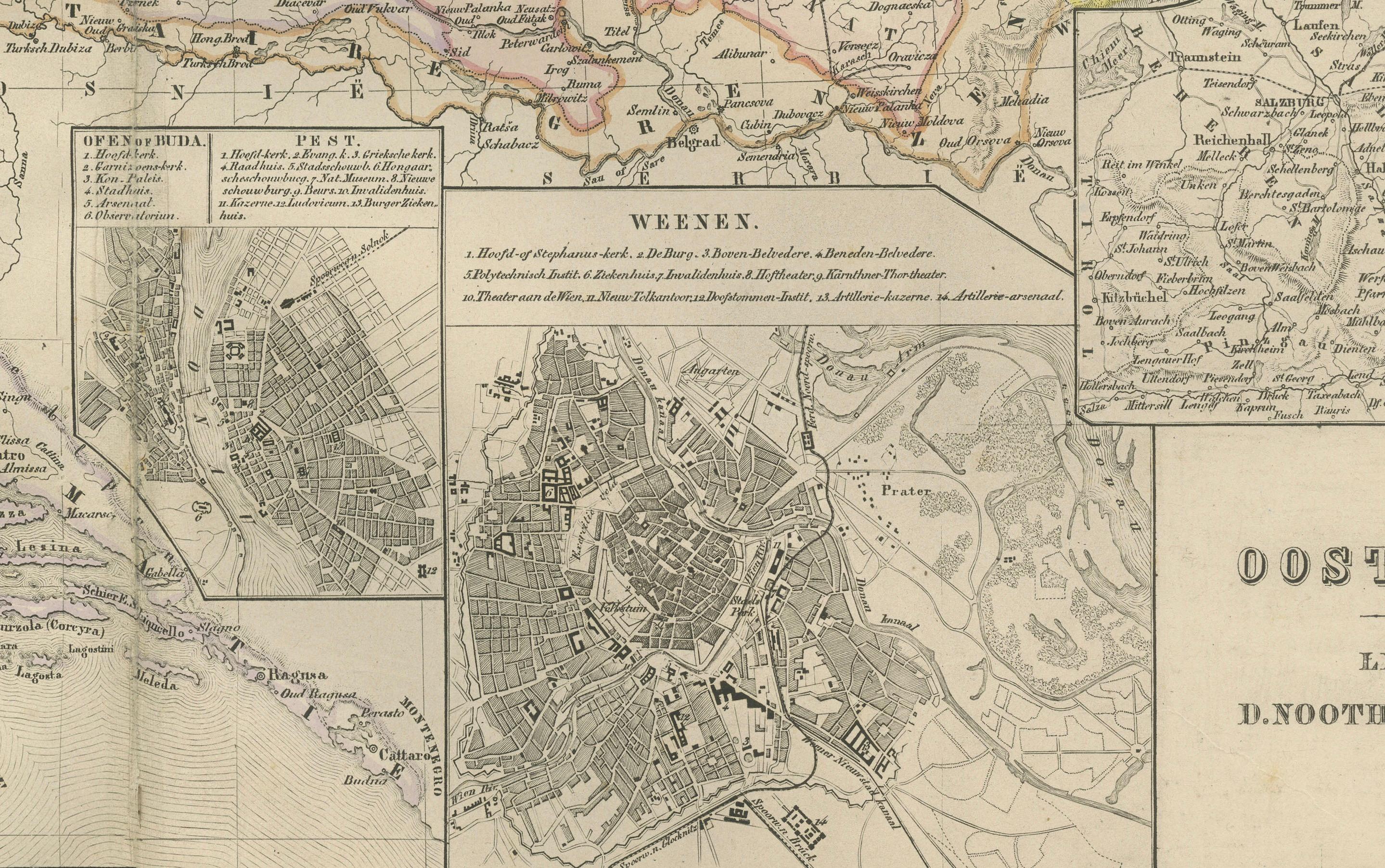 Carte de l'Autriche-Hongrie avec encart sur Vienne - Nieuwe Hand-Atlas, Leiden 1876 Bon état - En vente à Langweer, NL