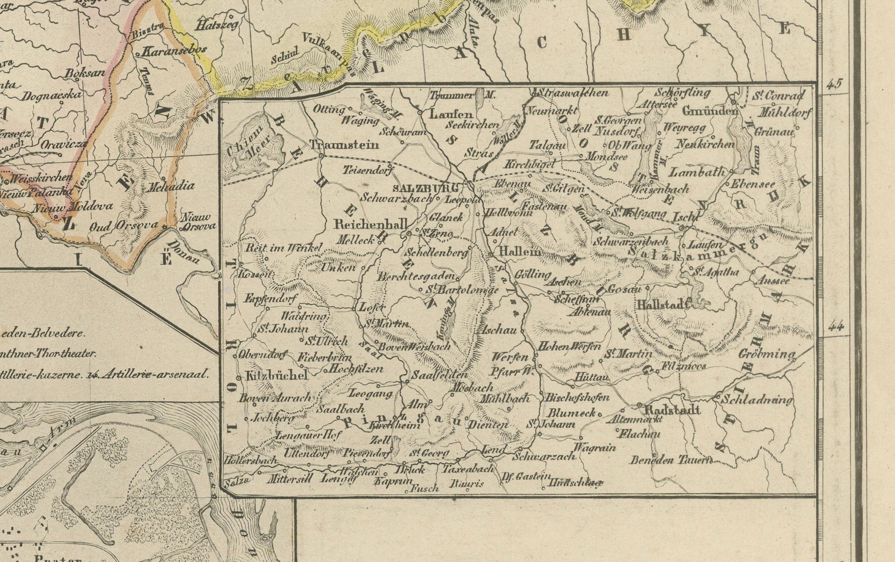 Fin du XIXe siècle Carte de l'Autriche-Hongrie avec encart sur Vienne - Nieuwe Hand-Atlas, Leiden 1876 en vente