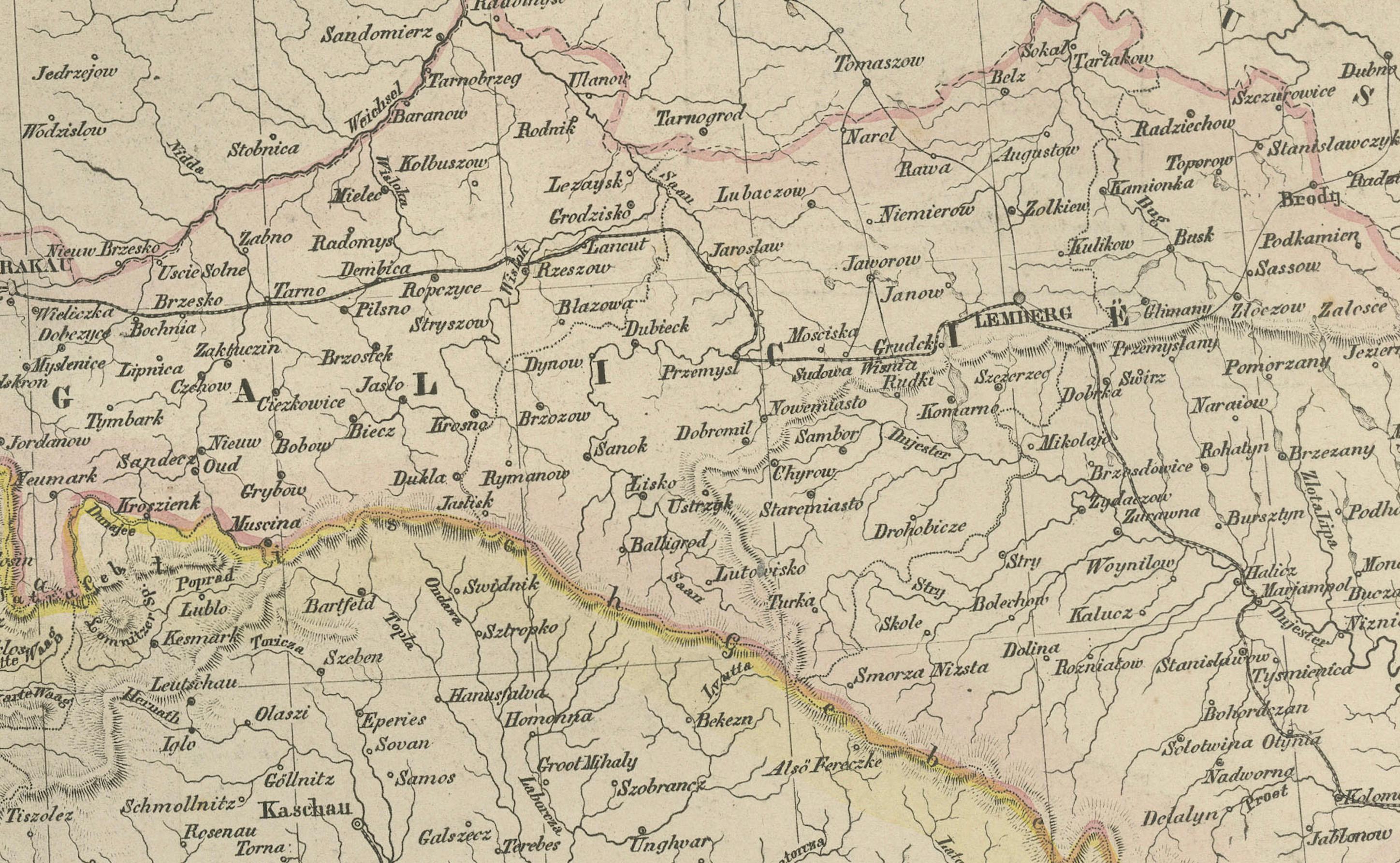 Papier Carte de l'Autriche-Hongrie avec encart sur Vienne - Nieuwe Hand-Atlas, Leiden 1876 en vente