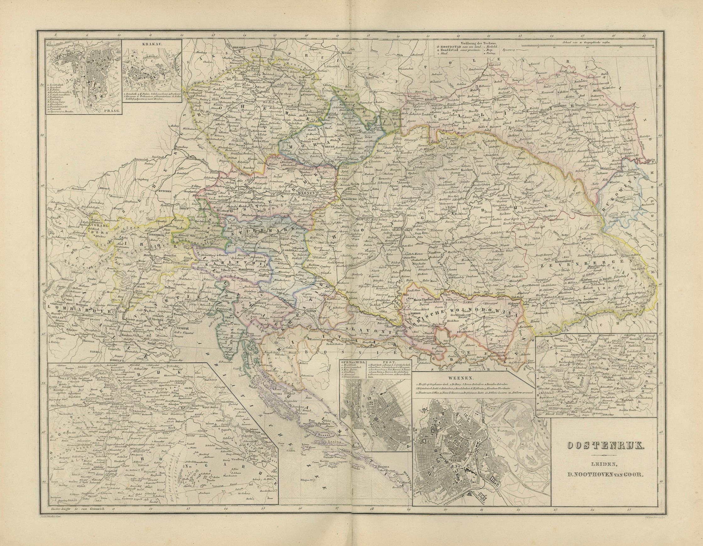 Carte de l'Autriche-Hongrie avec encart sur Vienne - Nieuwe Hand-Atlas, Leiden 1876 en vente 3