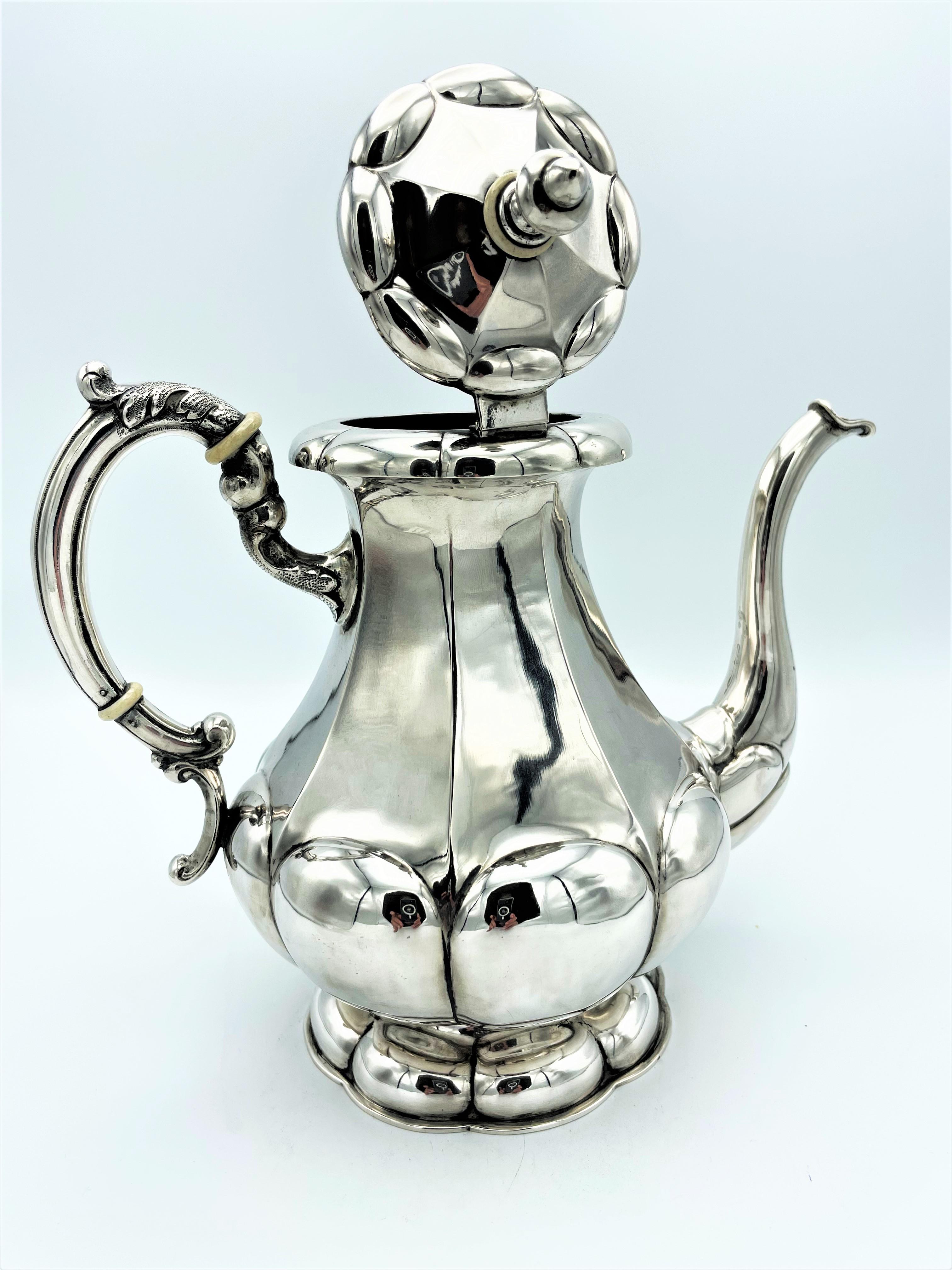 Austria-Hungary sterling silver 5 parts coffee service with tray, 1870s - 1920s For Sale 1