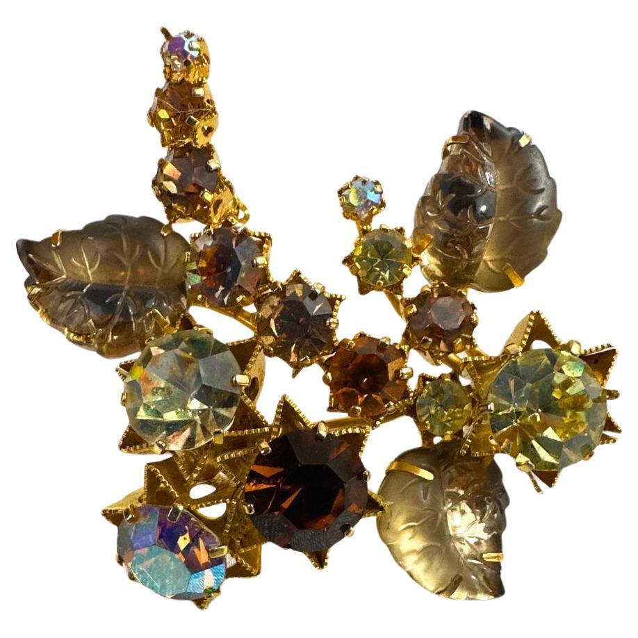 Österreich Signierte mehrfarbige Vintage-Modebrosche aus Glas und Strass, Österreich