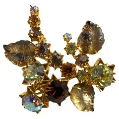 Austria Signed Multi-Color Glass and Rhinestone Antique Fashion Brooch