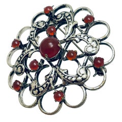 AUSTRIA signed vintage silver carnelian designer brooch