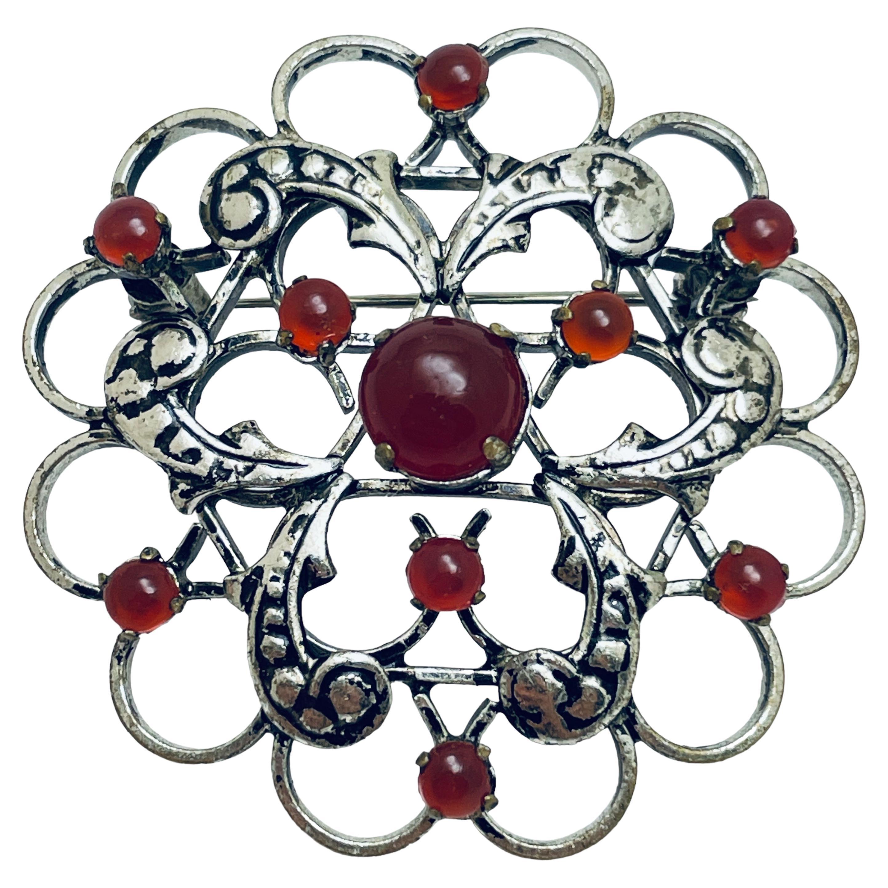 AUSTRIA signed vintage silver carnelian designer brooch For Sale
