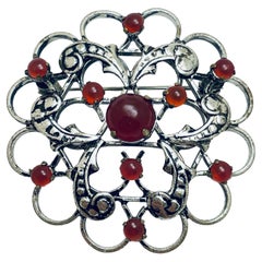 AUSTRIA signed vintage silver carnelian designer brooch
