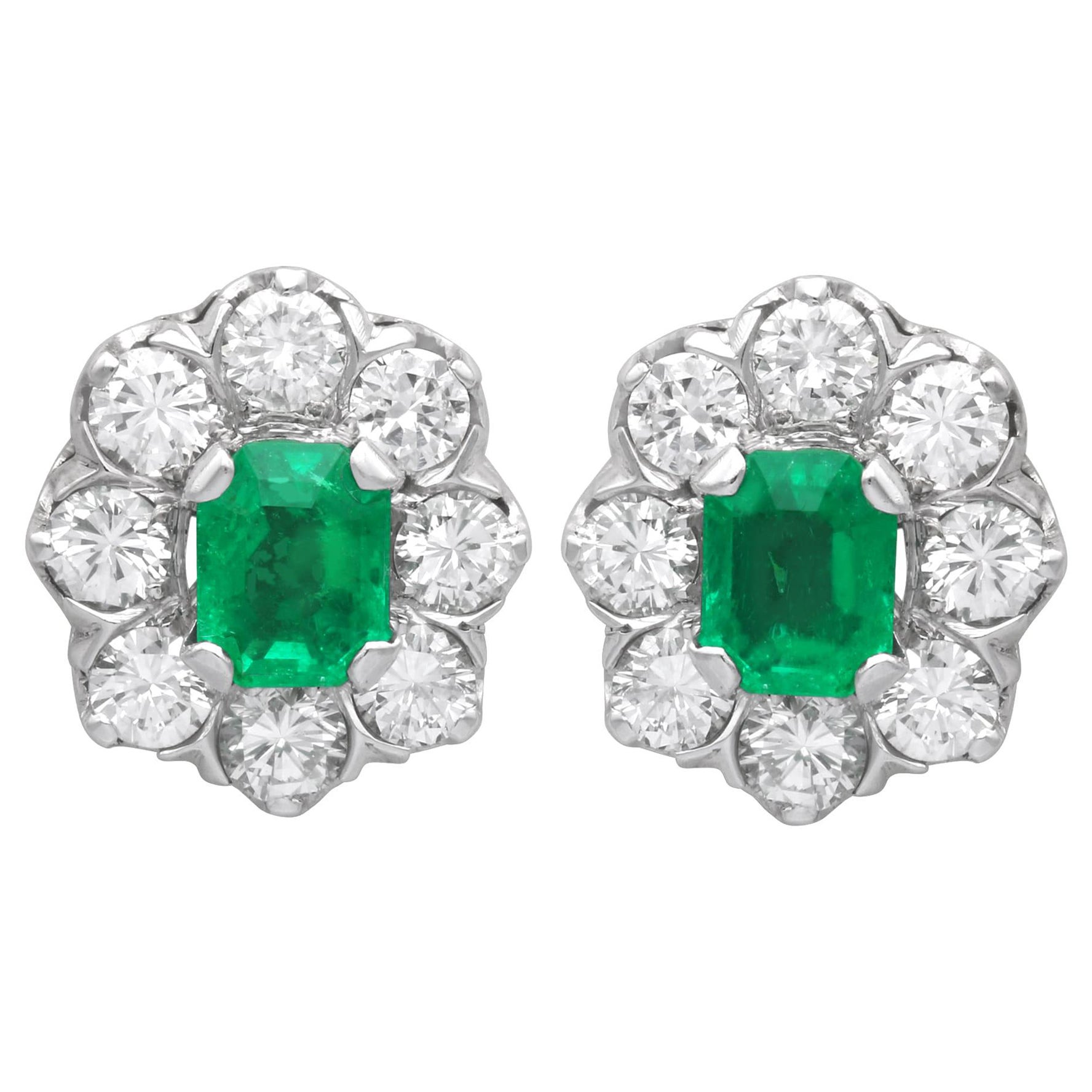 Orecchini austriaci in oro bianco 18k con smeraldo colombiano da 1,20 carati e diamante da 2,60 carati