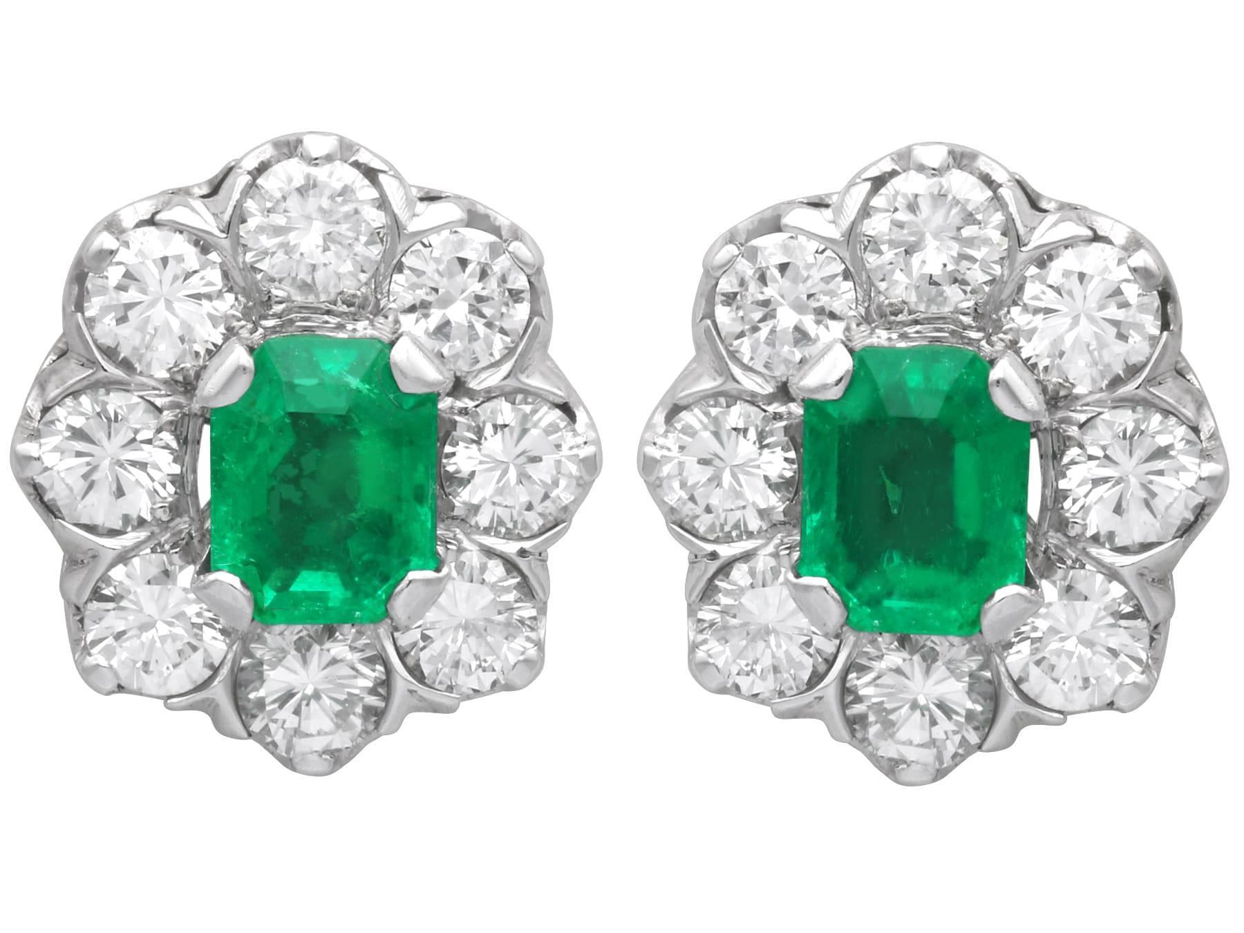 Orecchini austriaci in oro bianco 18k con smeraldo colombiano da 1,20 carati e diamante da 2,60 carati