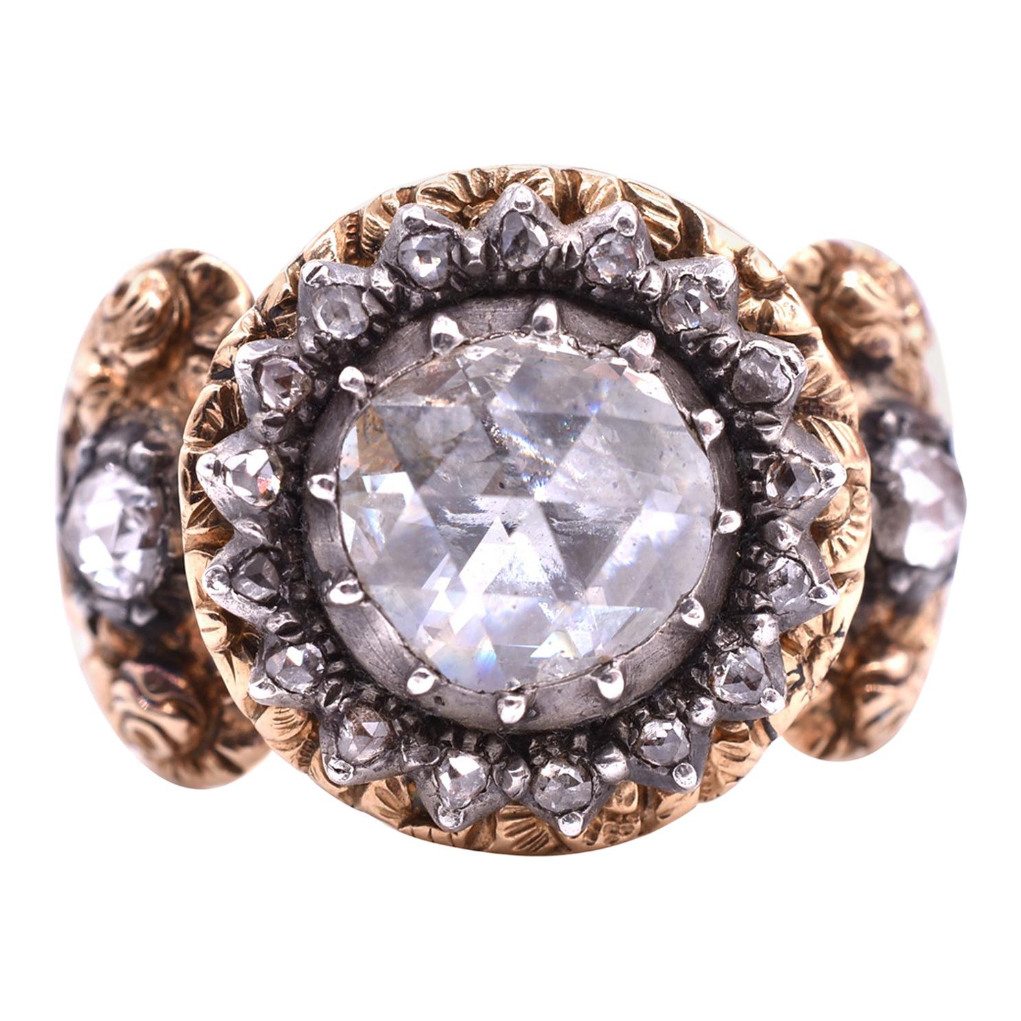 Austrian 18 Karat Rose Diamond Repousse Ring