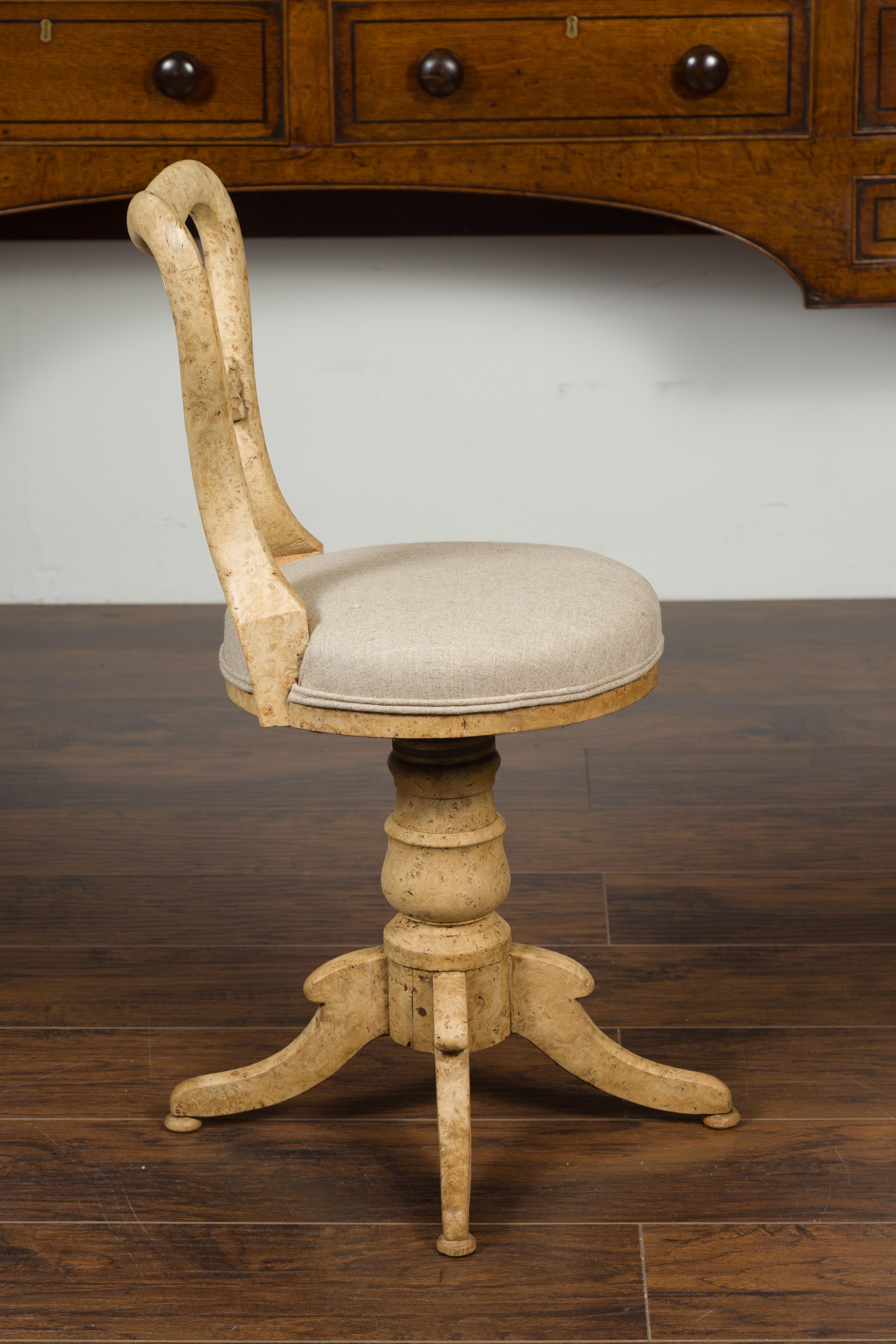 Austrian 1840s Biedermeier Bleached Burled Walnut Swivel Chair with Upholstery For Sale 8