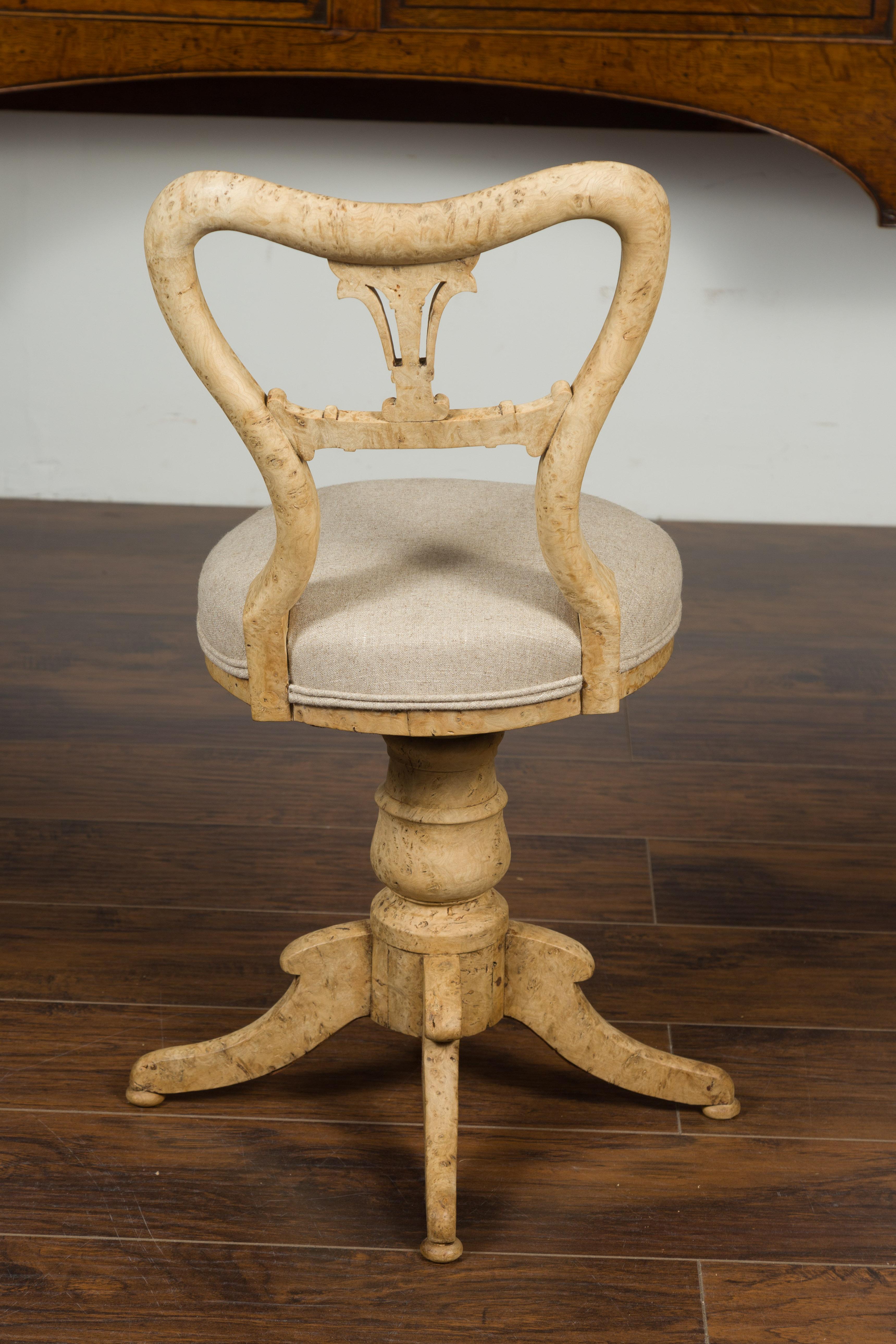Austrian 1840s Biedermeier Bleached Burled Walnut Swivel Chair with Upholstery For Sale 9