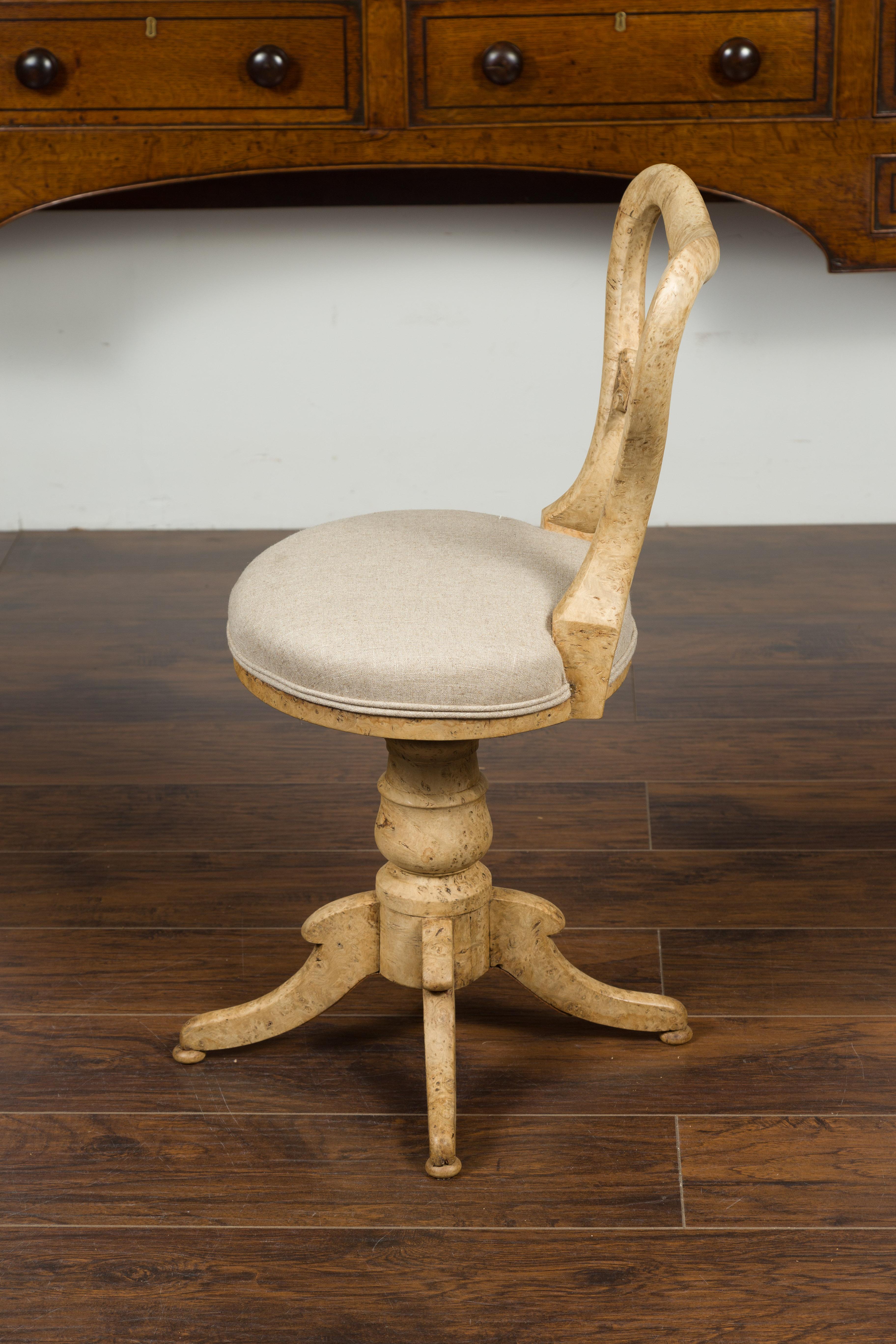 Austrian 1840s Biedermeier Bleached Burled Walnut Swivel Chair with Upholstery For Sale 10