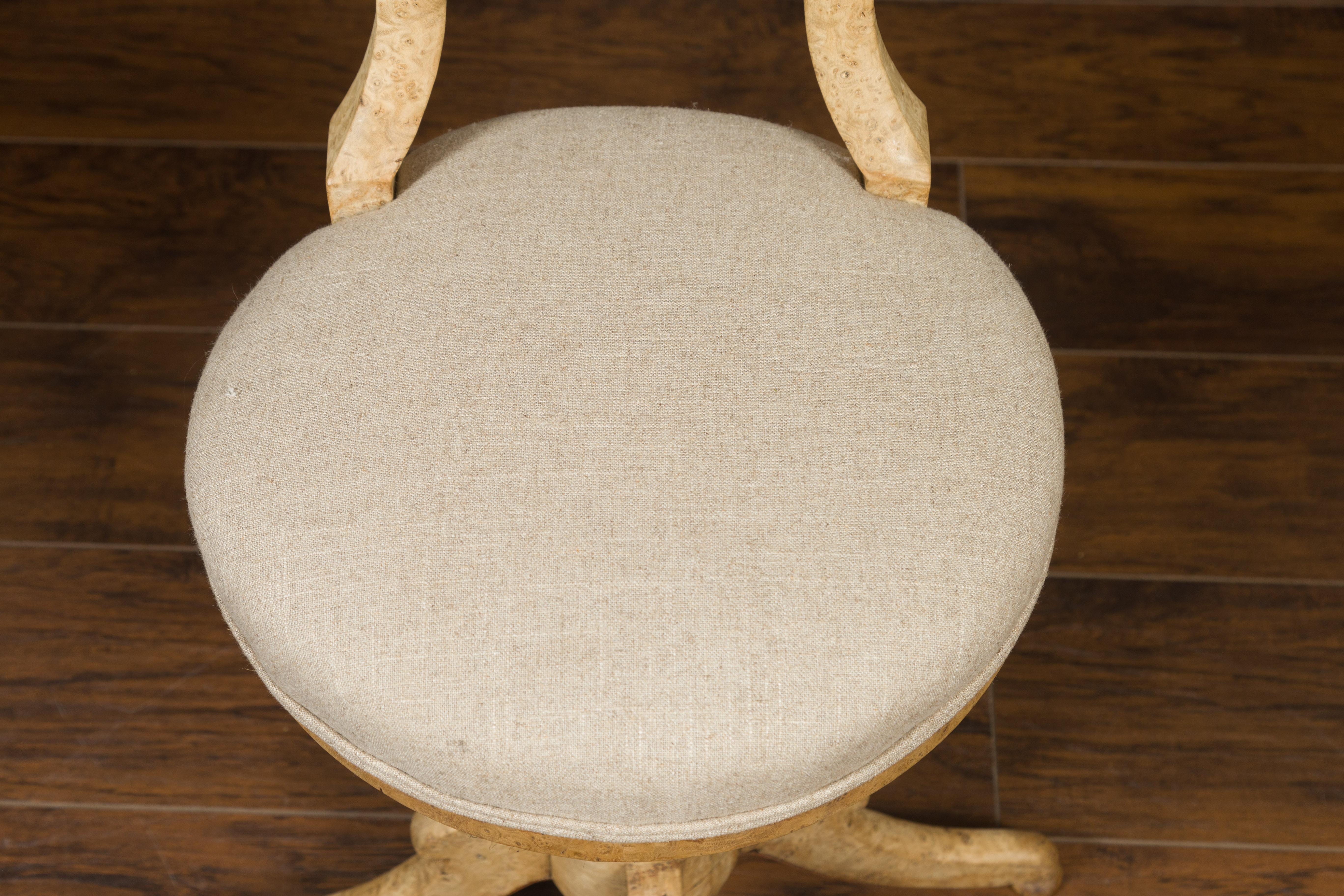 Austrian 1840s Biedermeier Bleached Burled Walnut Swivel Chair with Upholstery For Sale 11