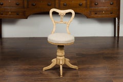 Austrian 1840s Biedermeier Bleached Burled Walnut Swivel Chair with Upholstery