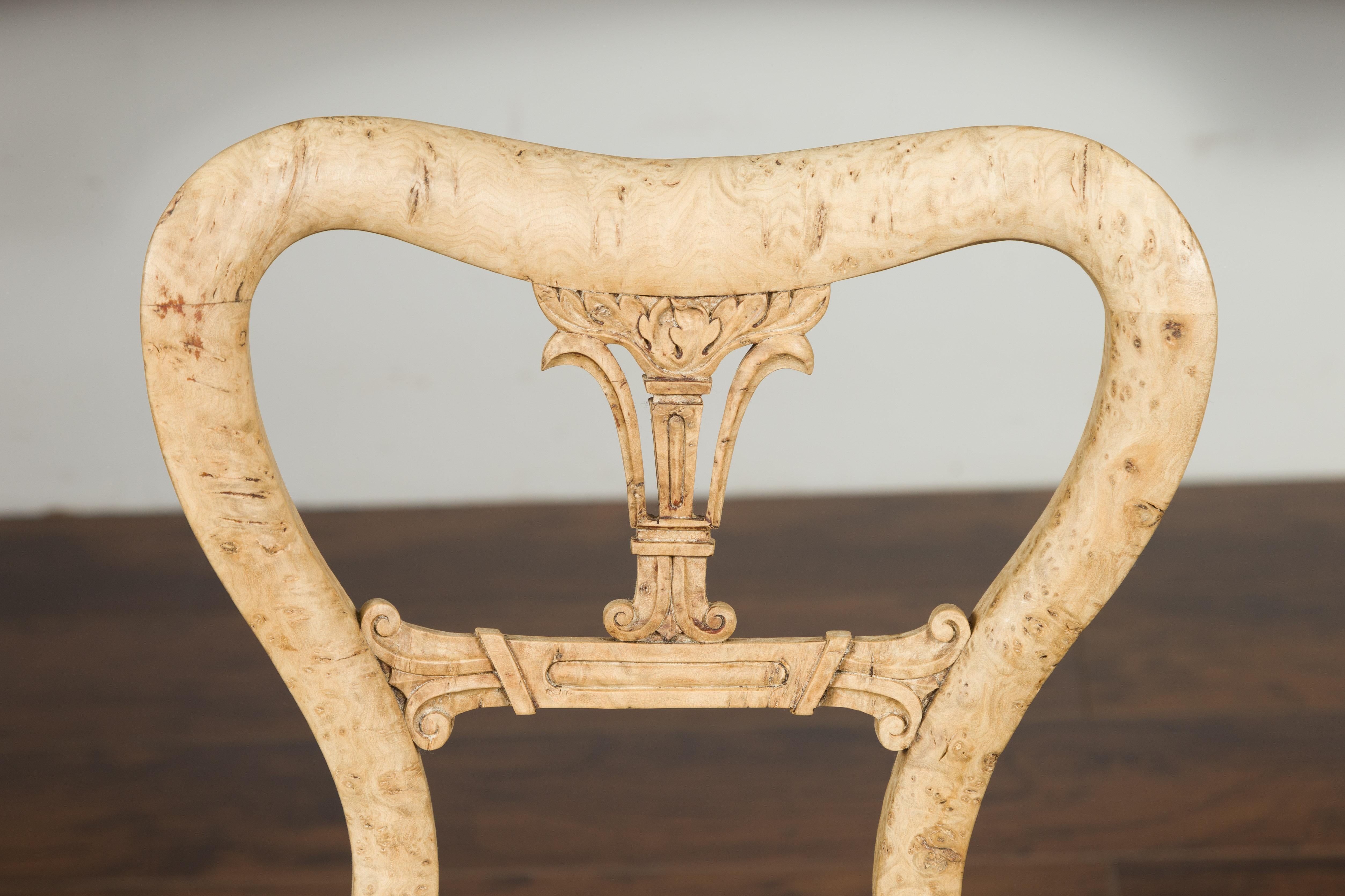 Austrian 1840s Biedermeier Bleached Burled Walnut Swivel Chair with Upholstery For Sale 2