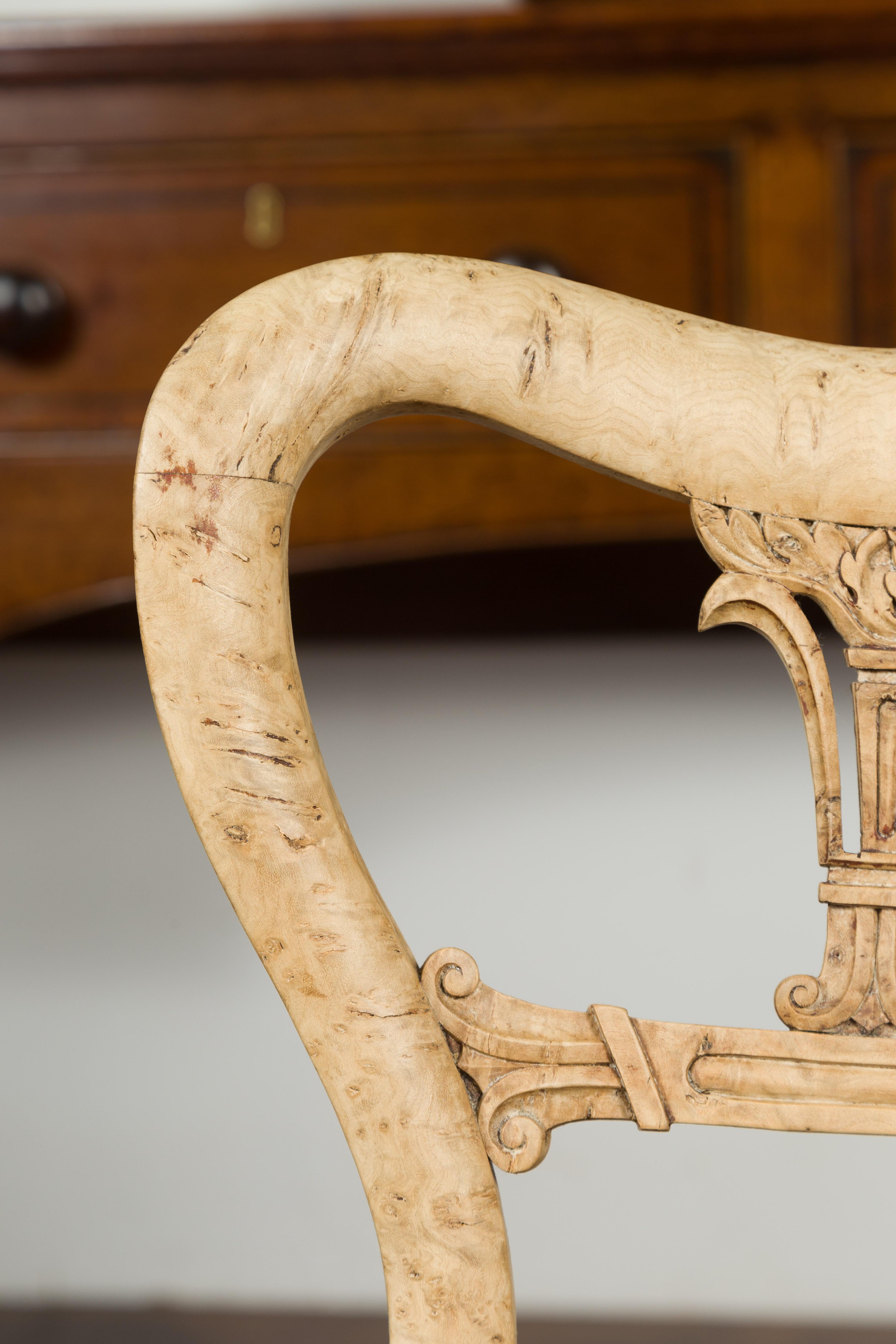 Austrian 1840s Biedermeier Bleached Burled Walnut Swivel Chair with Upholstery For Sale 4