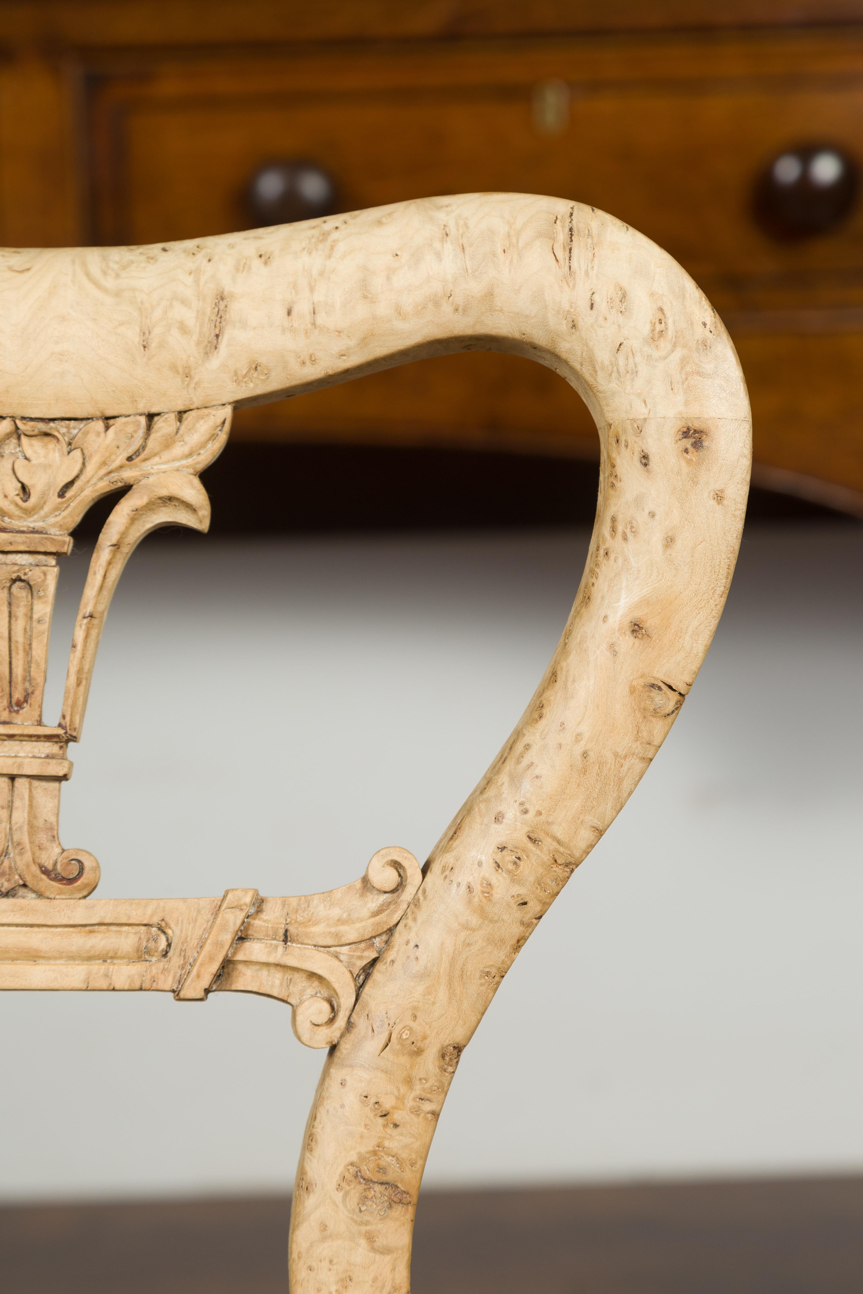 Austrian 1840s Biedermeier Bleached Burled Walnut Swivel Chair with Upholstery For Sale 5