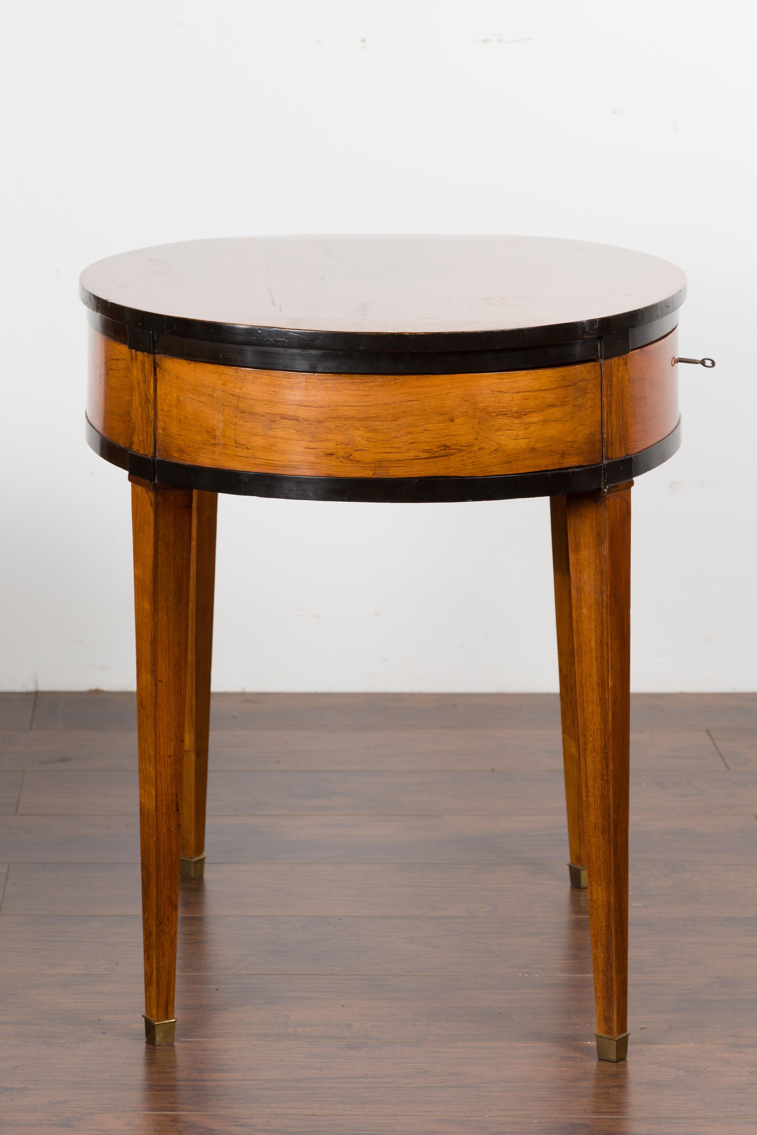 Austrian 1840s Biedermeier Oval Top Table with Drawer and Ebonized Accents 6