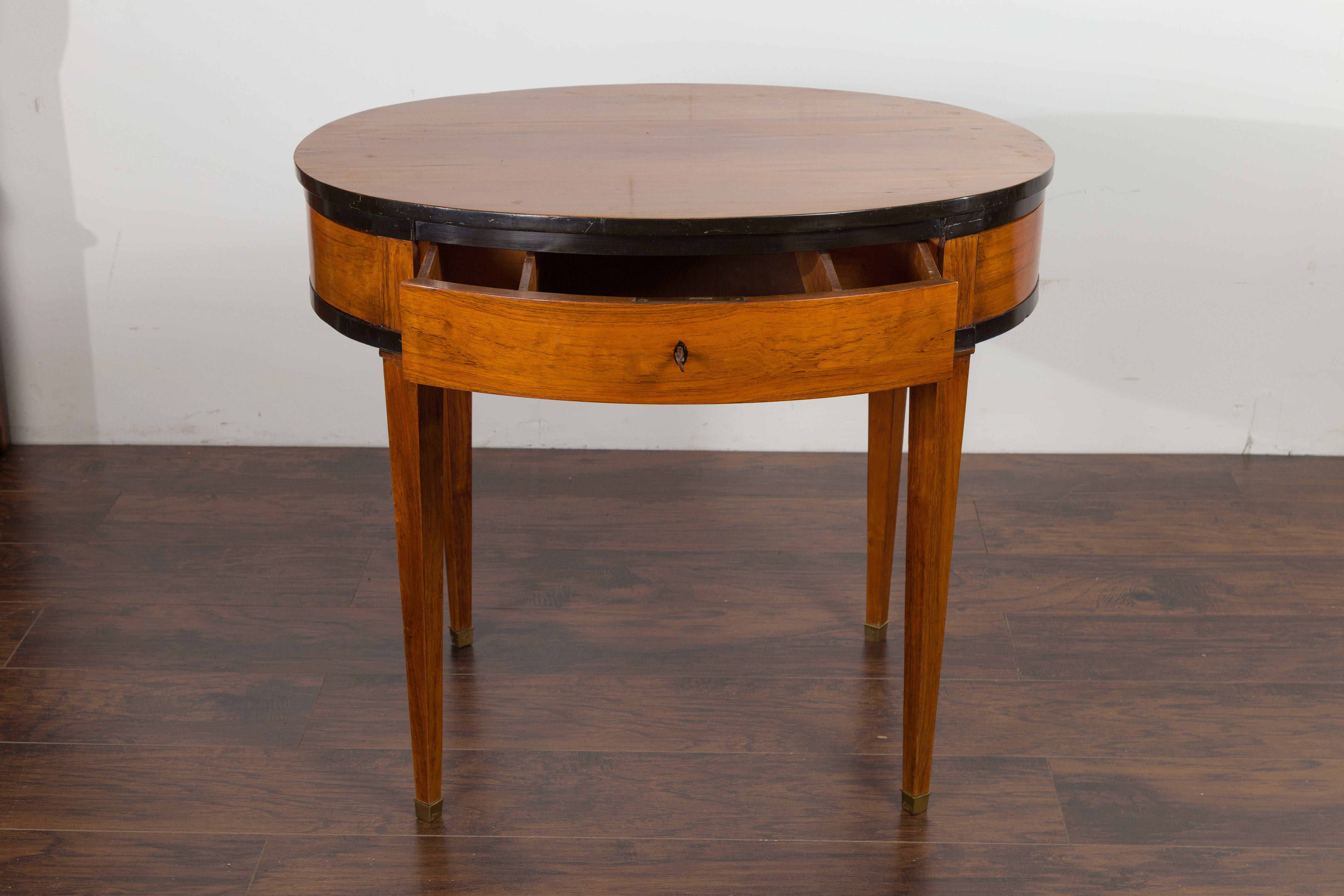 19th Century Austrian 1840s Biedermeier Oval Top Table with Drawer and Ebonized Accents