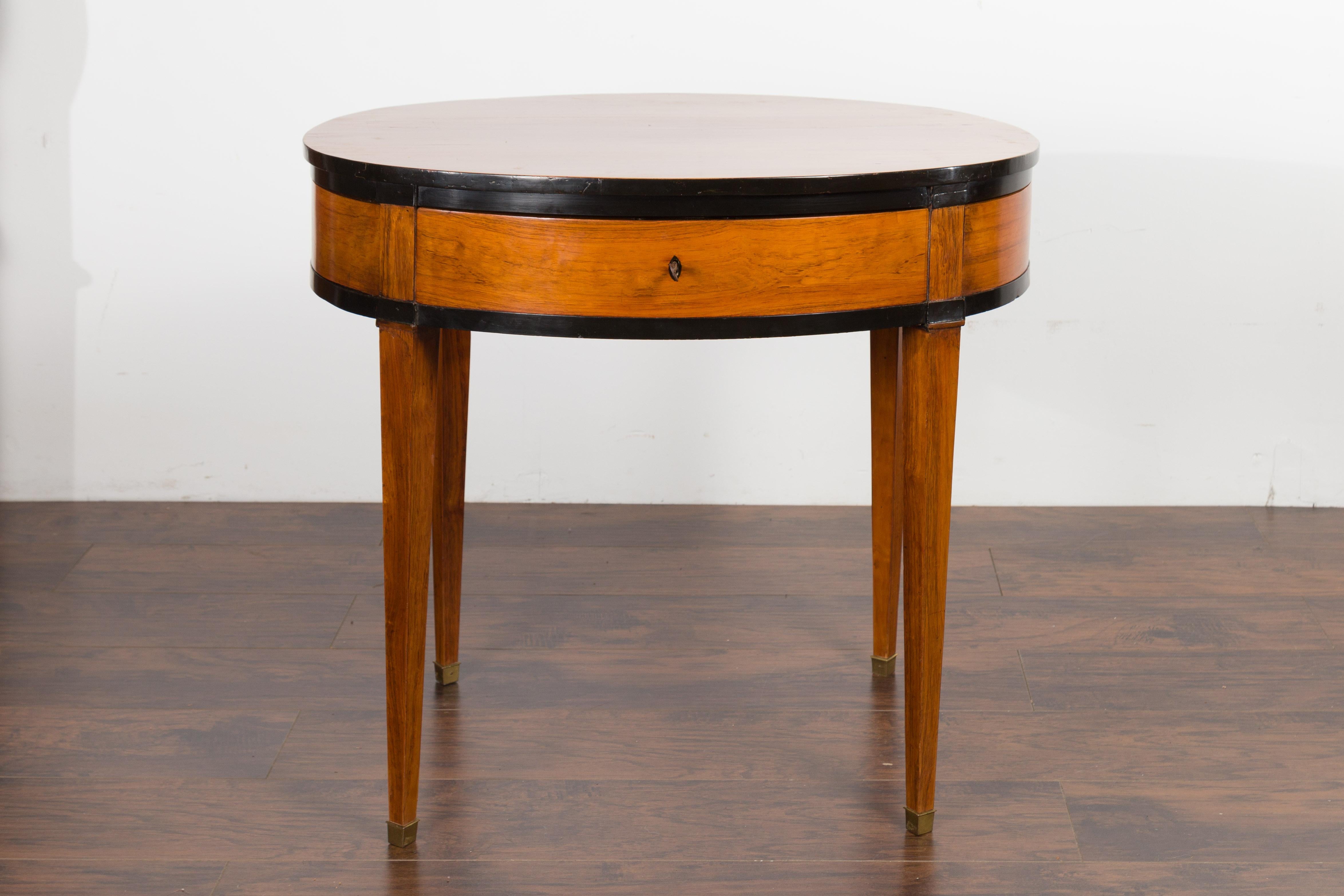 Austrian 1840s Biedermeier Oval Top Table with Drawer and Ebonized Accents 1