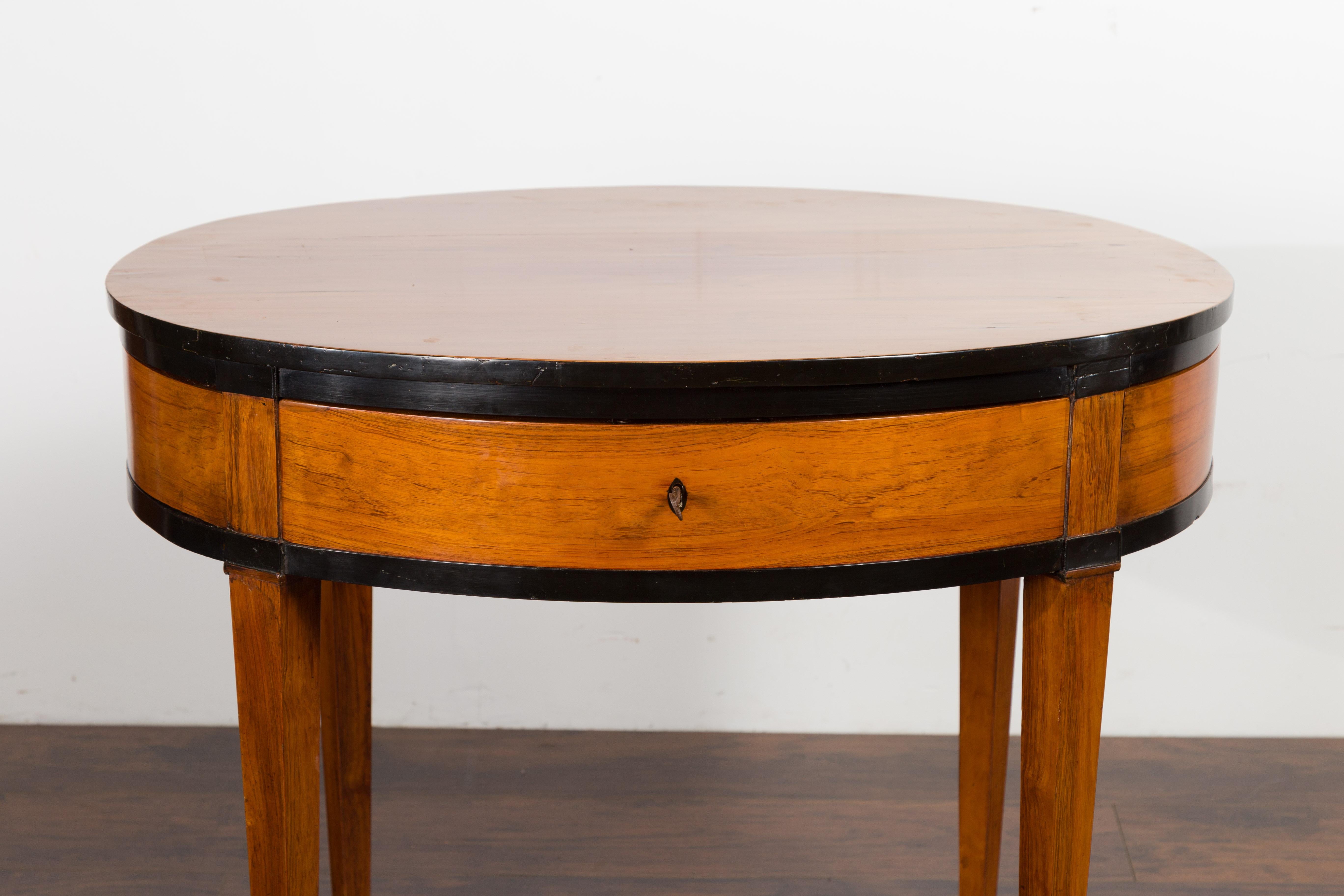 Austrian 1840s Biedermeier Oval Top Table with Drawer and Ebonized Accents 2
