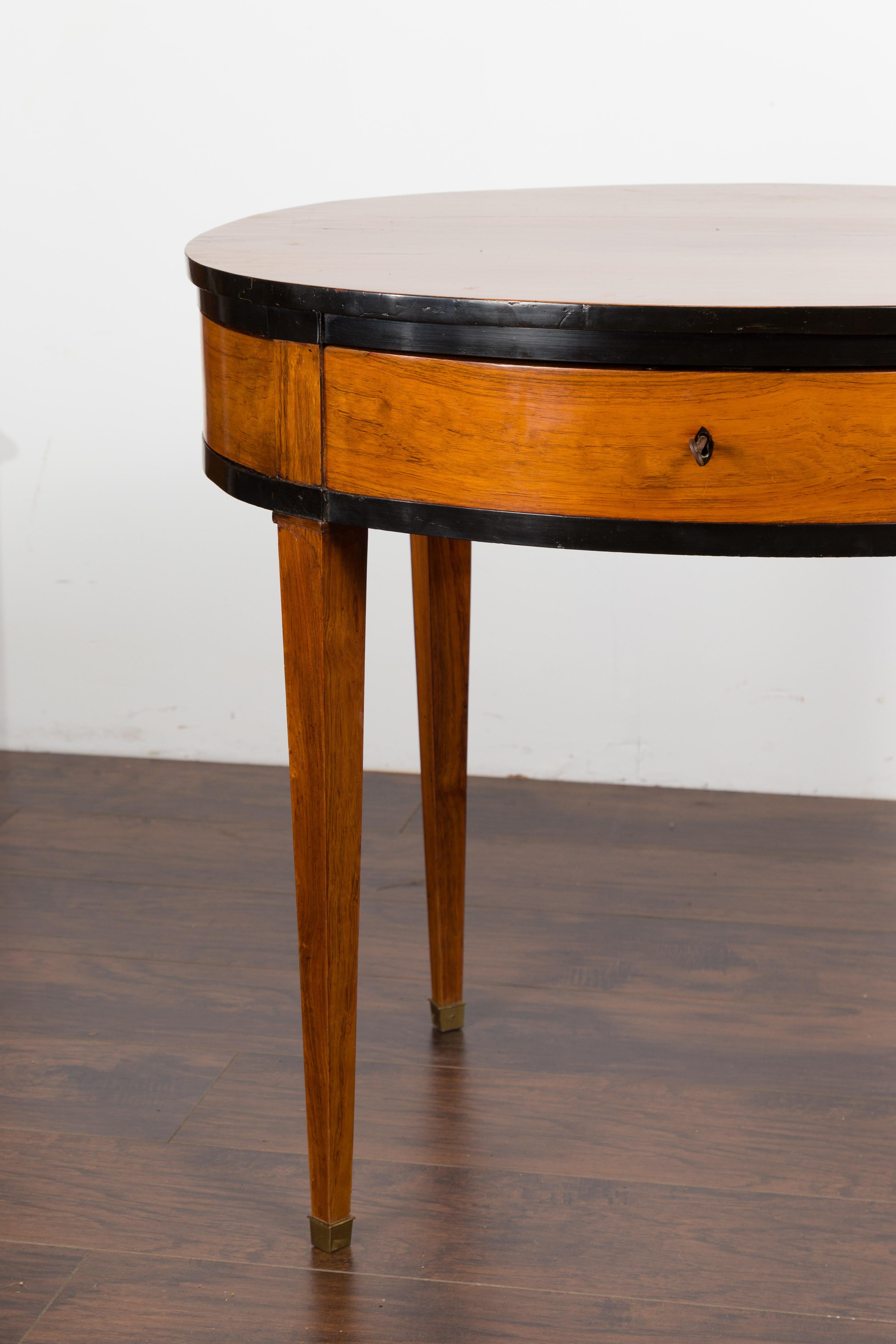 Austrian 1840s Biedermeier Oval Top Table with Drawer and Ebonized Accents 3