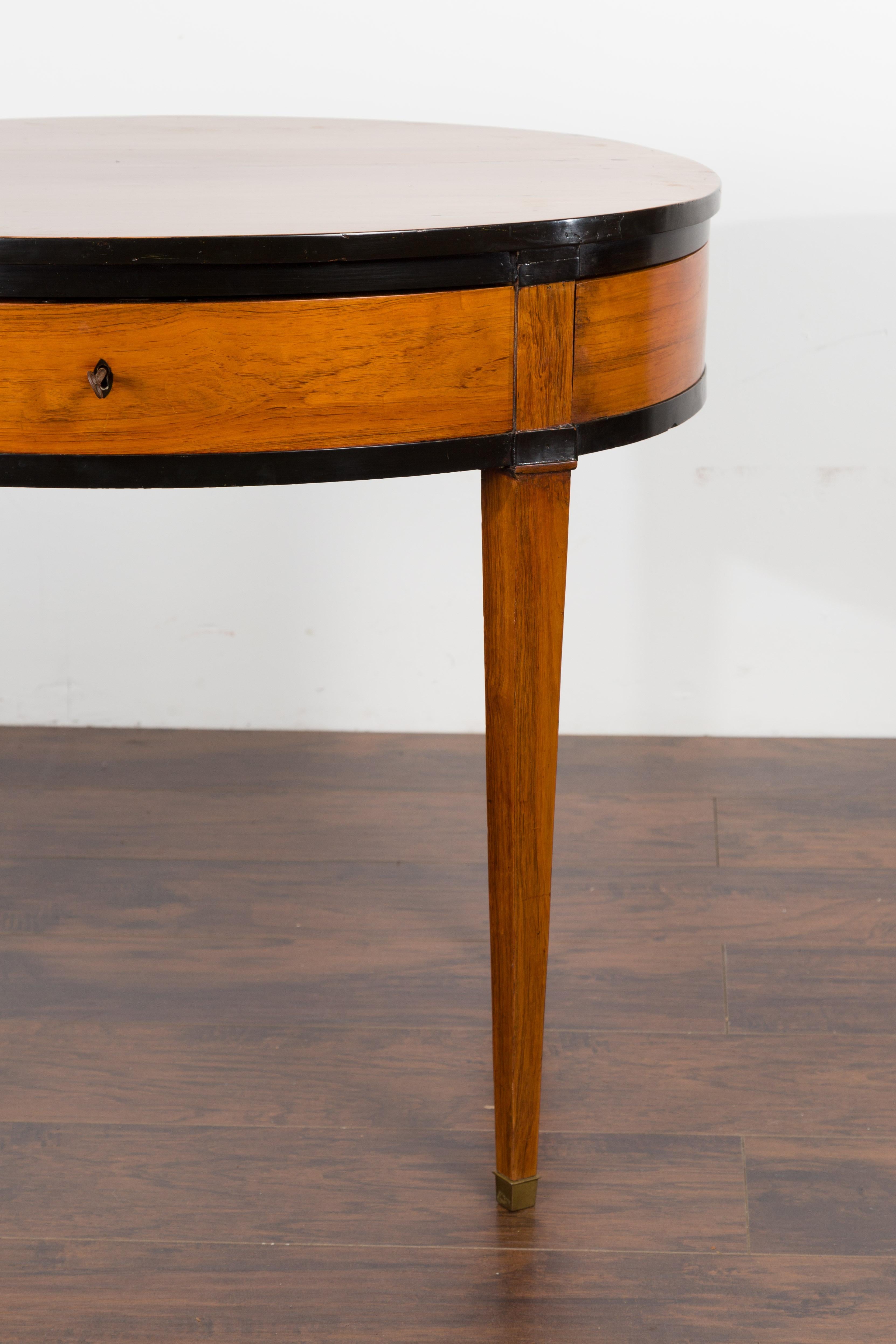 Austrian 1840s Biedermeier Oval Top Table with Drawer and Ebonized Accents 4