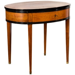 Austrian 1840s Biedermeier Oval Top Table with Drawer and Ebonized Accents