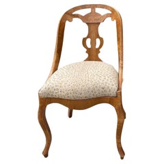 Antique Austrian 1840s Biedermeier Side-Chair  with Fabric Covered Seat
