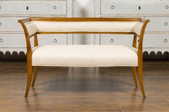 Austrian 1850s Biedermeier Upholstered Settee with Out-Scrolling Back and Arms